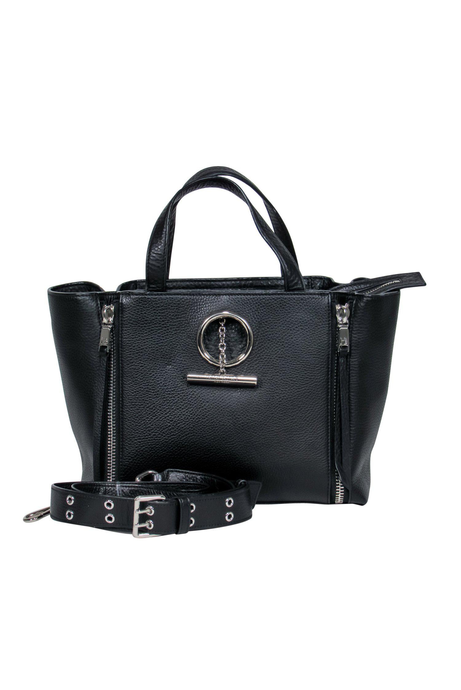 Henri Bendel - Stylish Black Pebbled Leather Convertible Satchel with Toggle