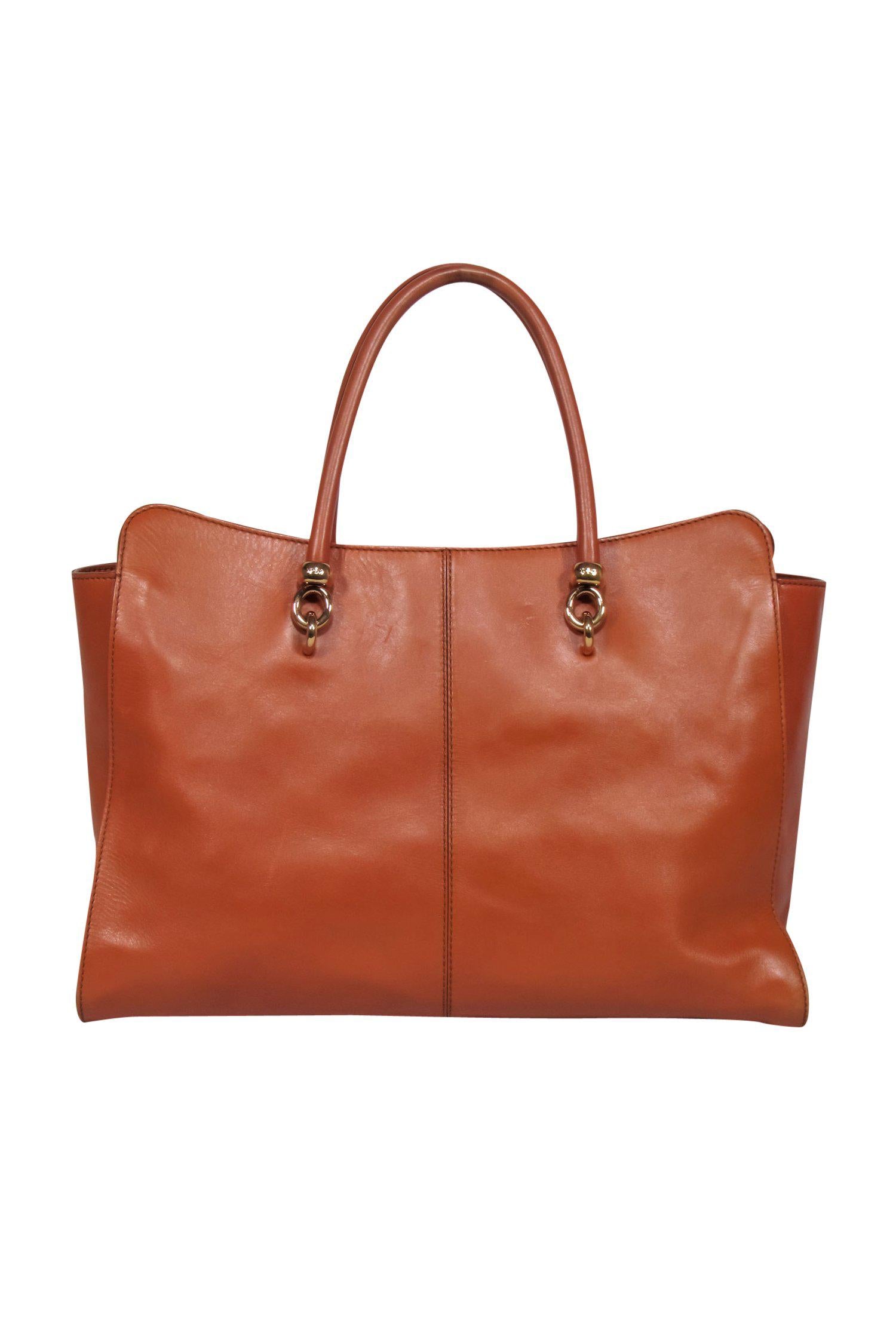Tod's Cognac Brown Luxury Leather Satchel Tote