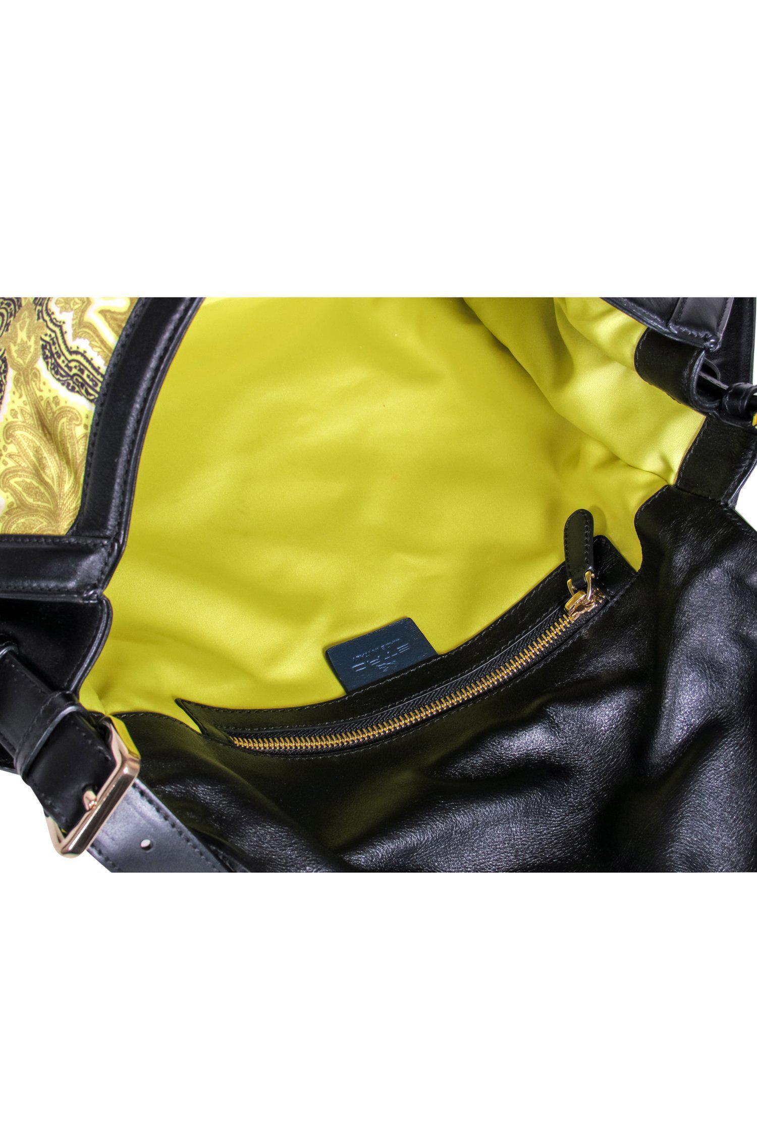 Etro - Stunning Lime Green & Black Damask Printed Satin Leather Bag