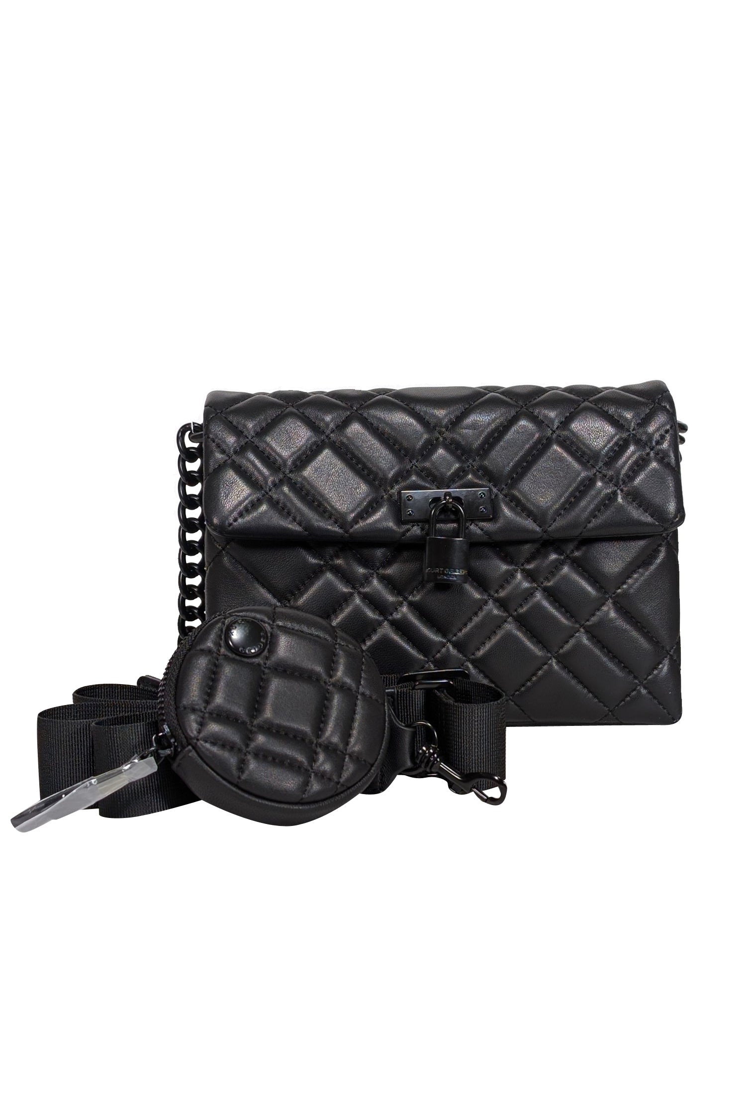 Kurt Geiger - Stylish Matte Black Quilted Mini Brixton Lock Bag
