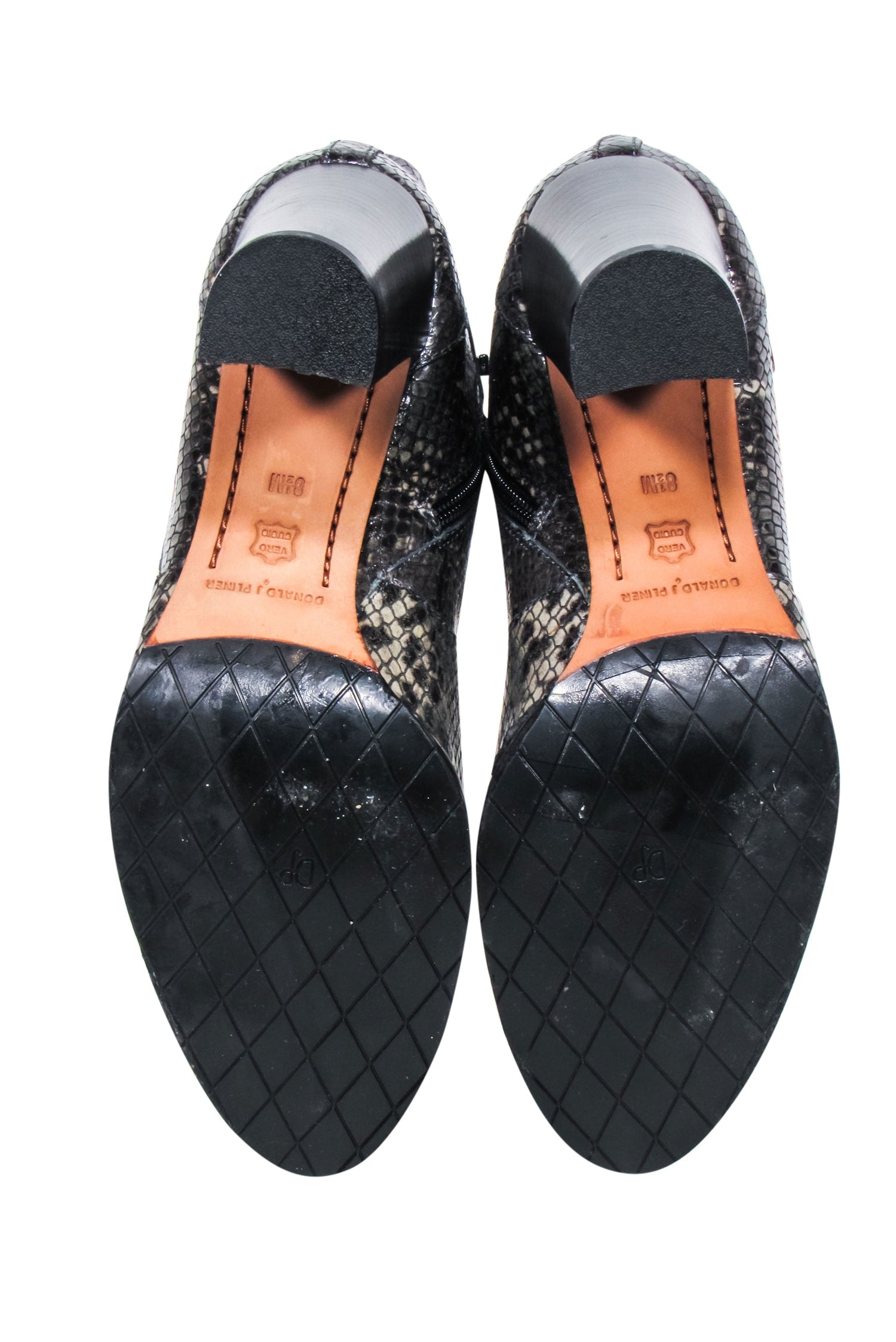 Donald J Pliner Grey & Black Python Embossed Leather Heeled Booties - Size 8.5, Fashion Statement!