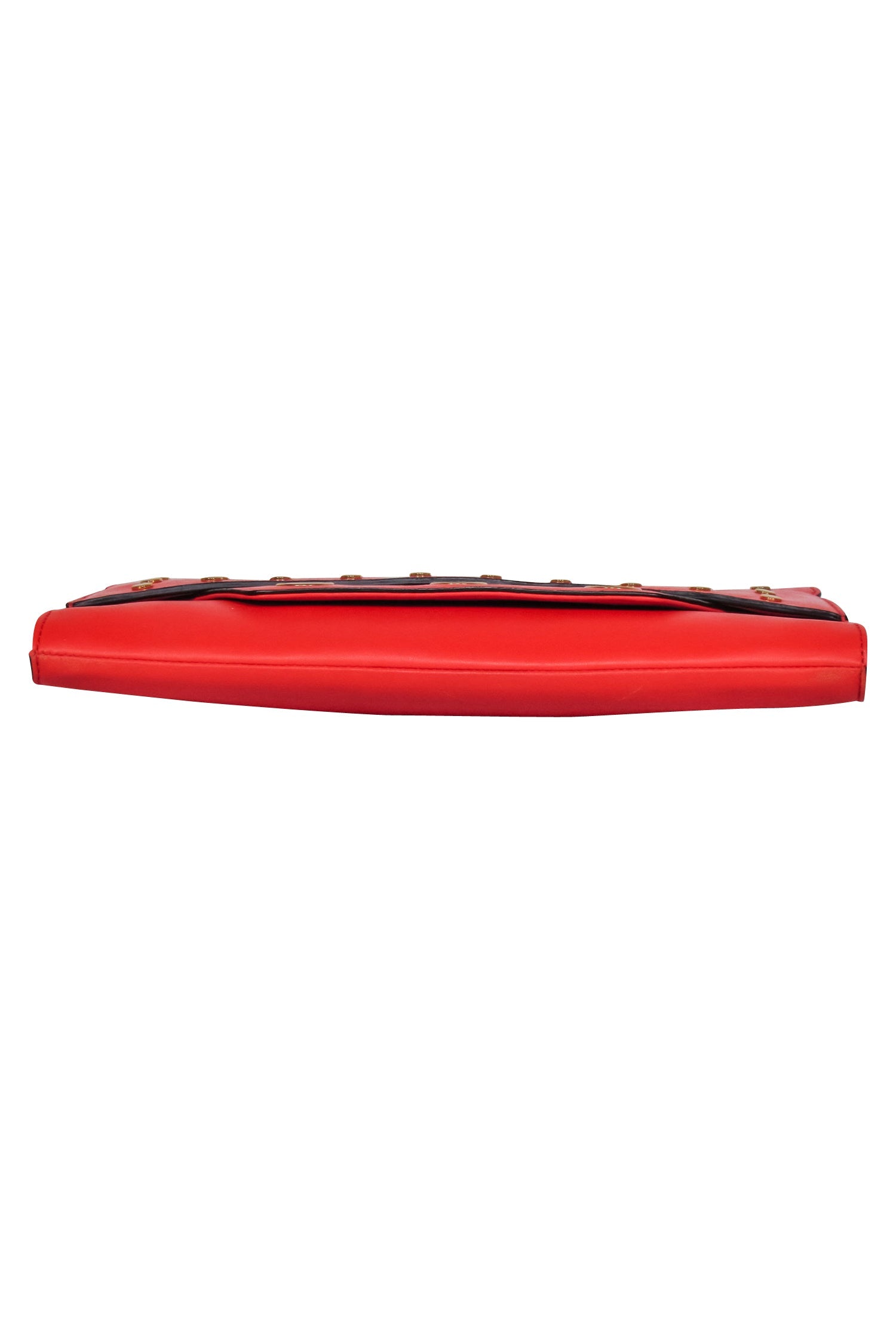 Milly Red Leather Clutch with Gold Grommets and Strap - A Bold Fashion Statement