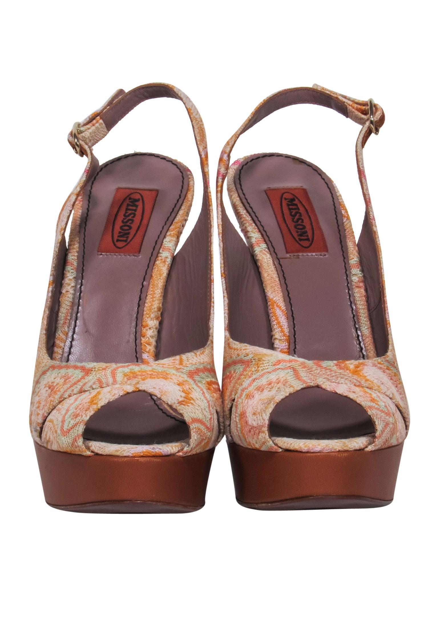 Missoni's Stunning Orange & Pink Print Peep Toe Pumps - Size 9