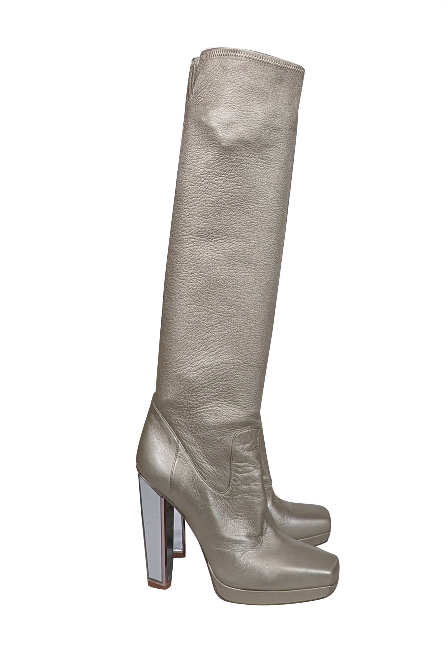 Yves Saint Laurent - Stunning Champagne Gold Metallic Leather Tall Heeled Boots in Size 9