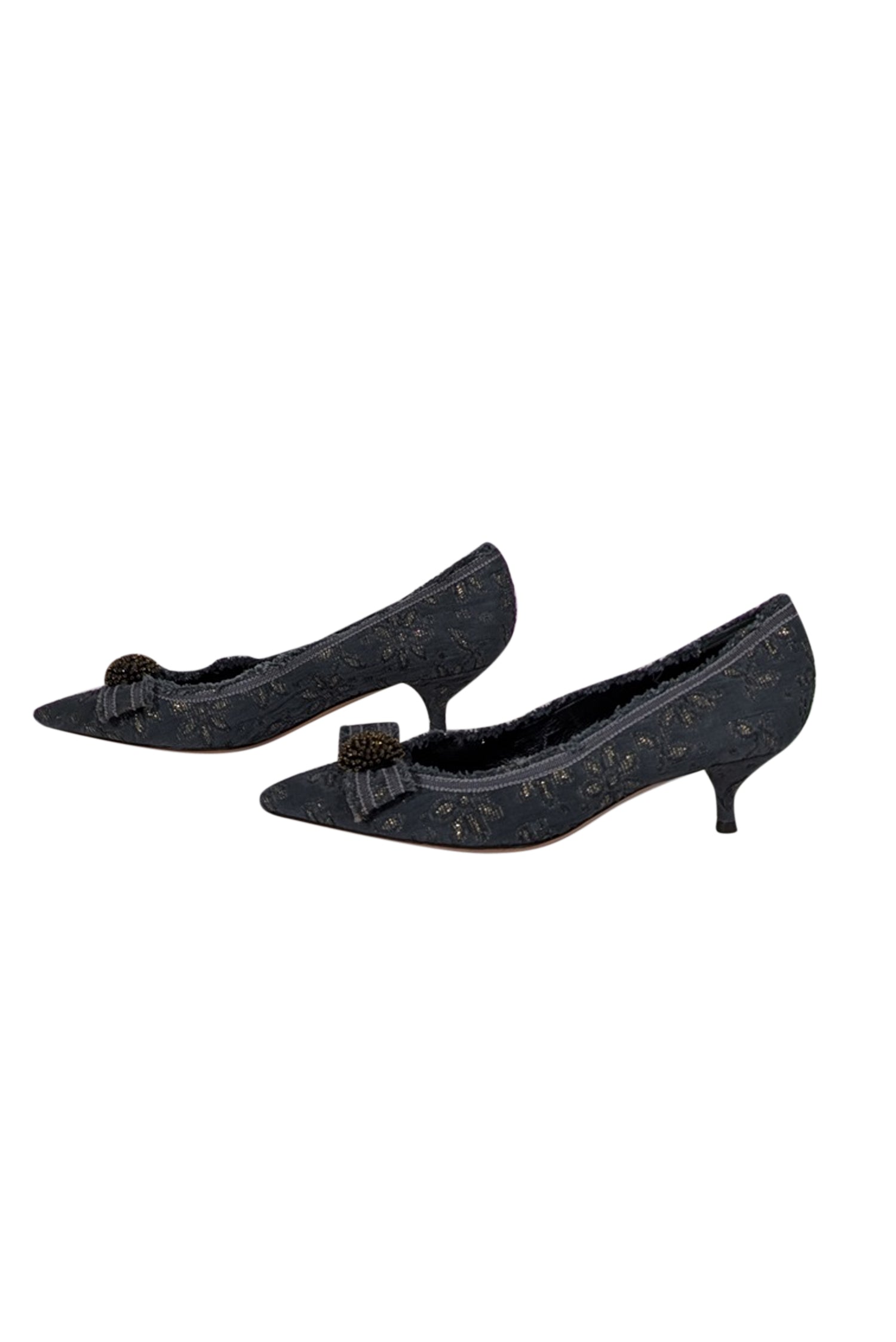 Moschino Blue & Metallic Gold Brocade Kitten Heels - Size 8, A Y2K Fashion Statement!