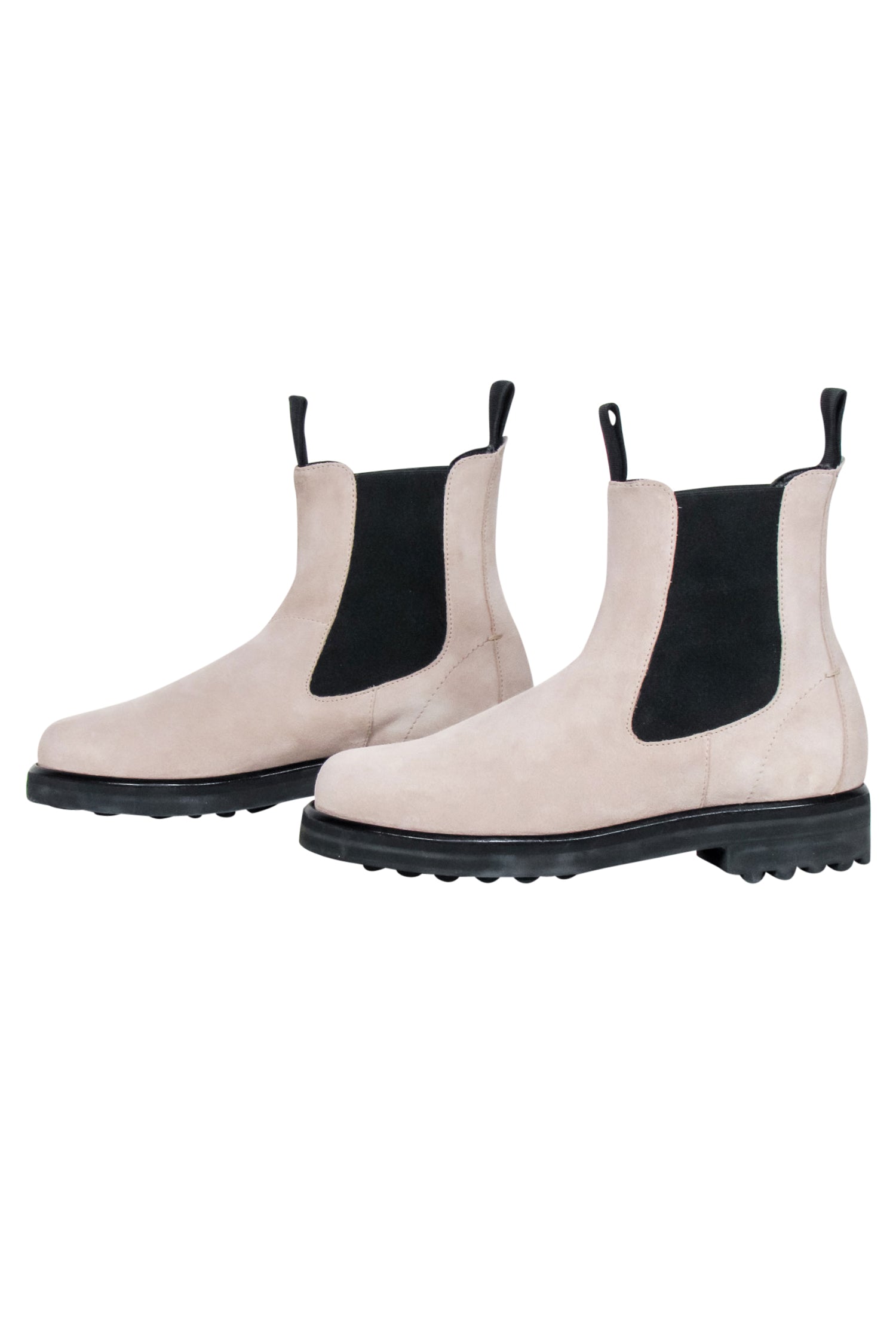 Emme Parsons' Chic Beige & Black Suede Zion Short Boots - Size 7