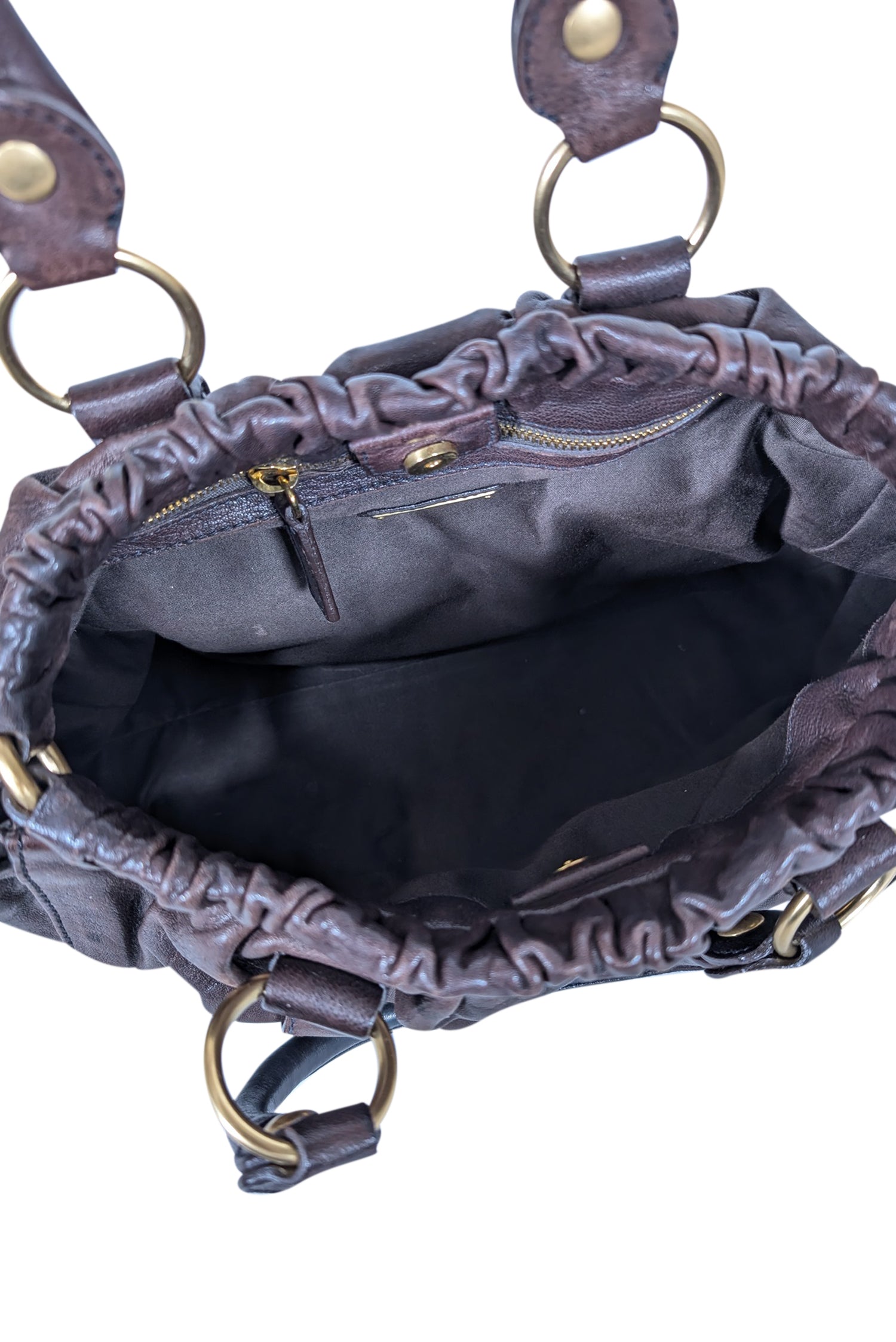 Miu Miu - Exquisite Brown Leather Gathered Handbag