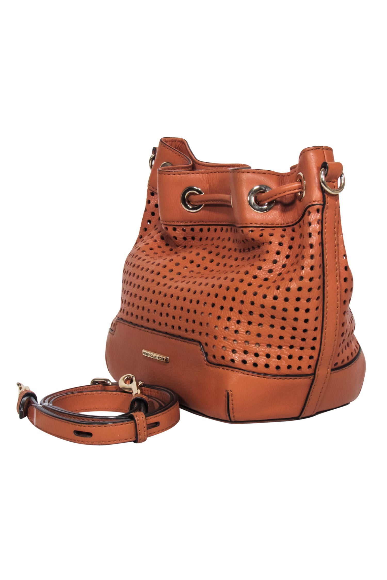 Rebecca Minkoff Tan Perforated Leather Bucket Bag - A Fashionable Essential