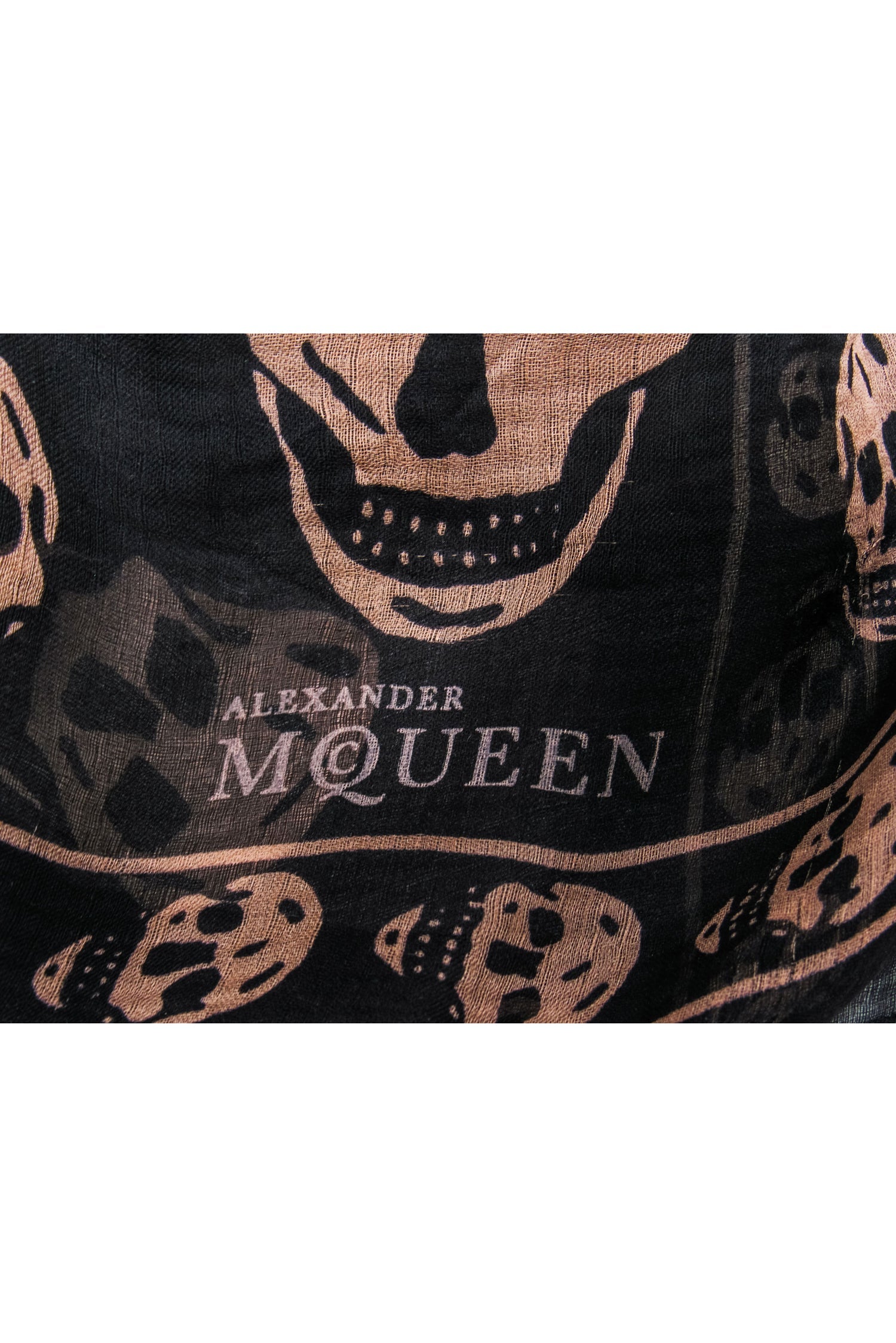 Alexander McQueen - Stunning Black & Tan Skull Printed Semi - Sheer Silk Scarf