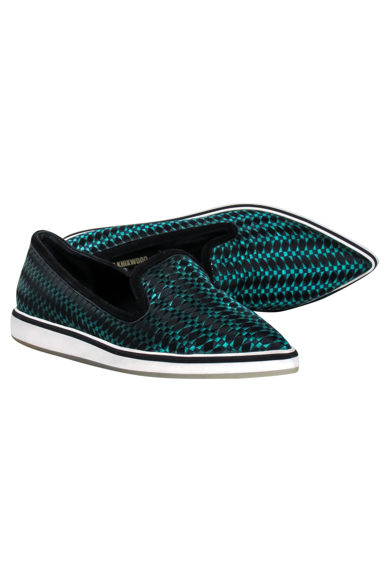 Nicholas Kirkwood's Stunning Green & Black Woven Pointed Toe Flats - Size 8.5