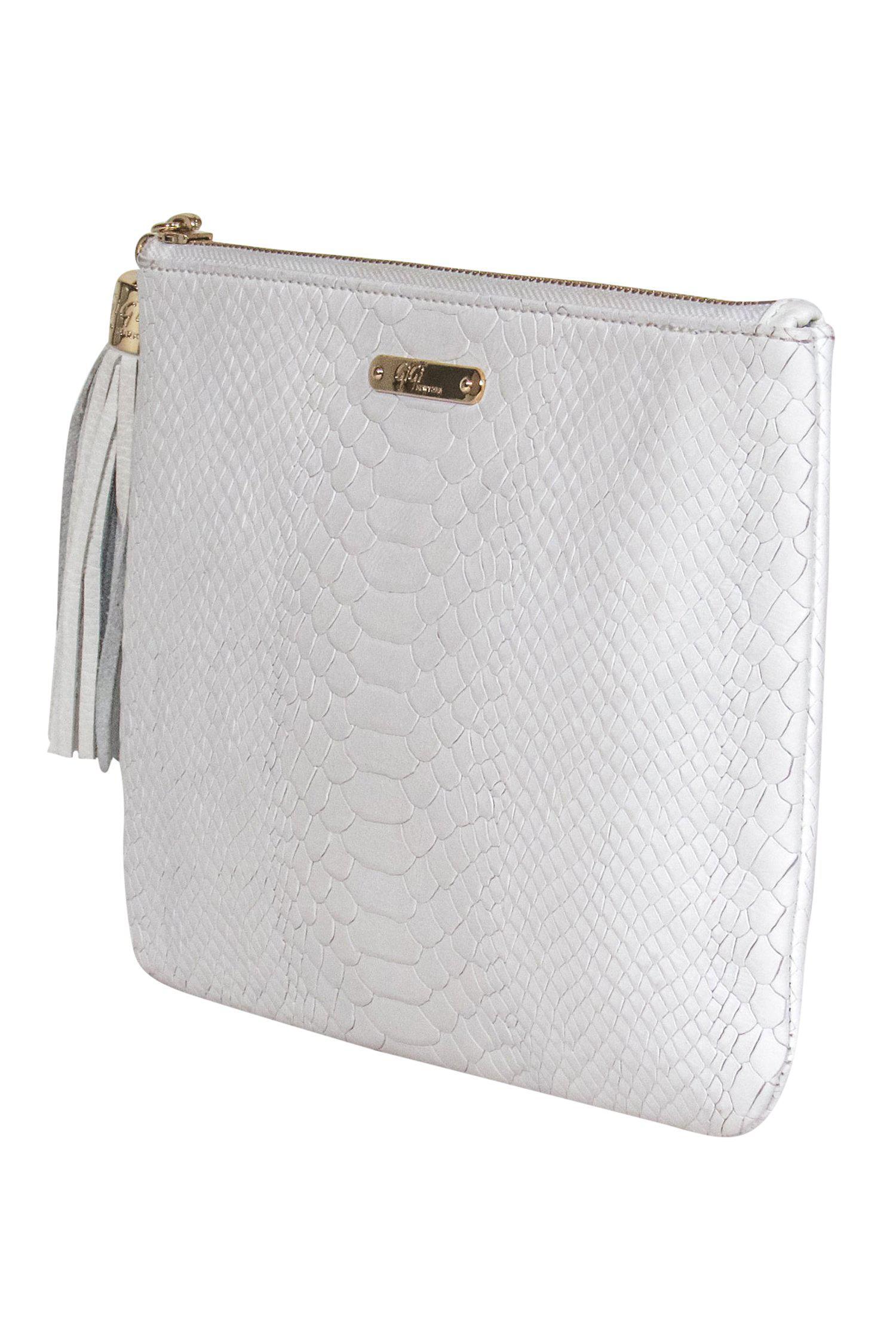 Gigi New York - Stunning White Snakeskin Embossed Clutch