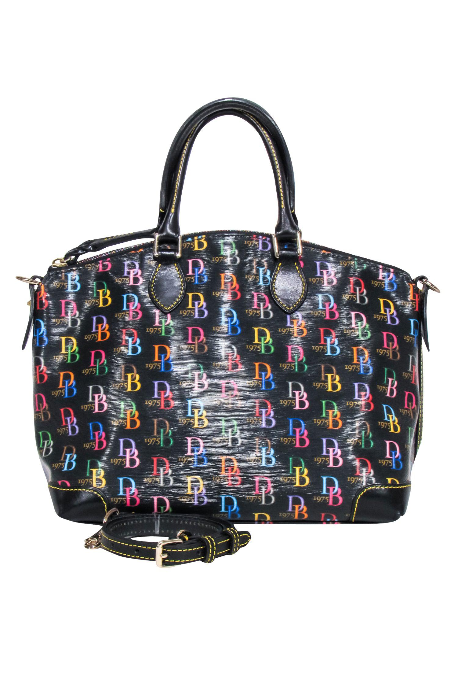 Dooney & Bourke - Stunning Black with Rainbow Monogram Print Satchel