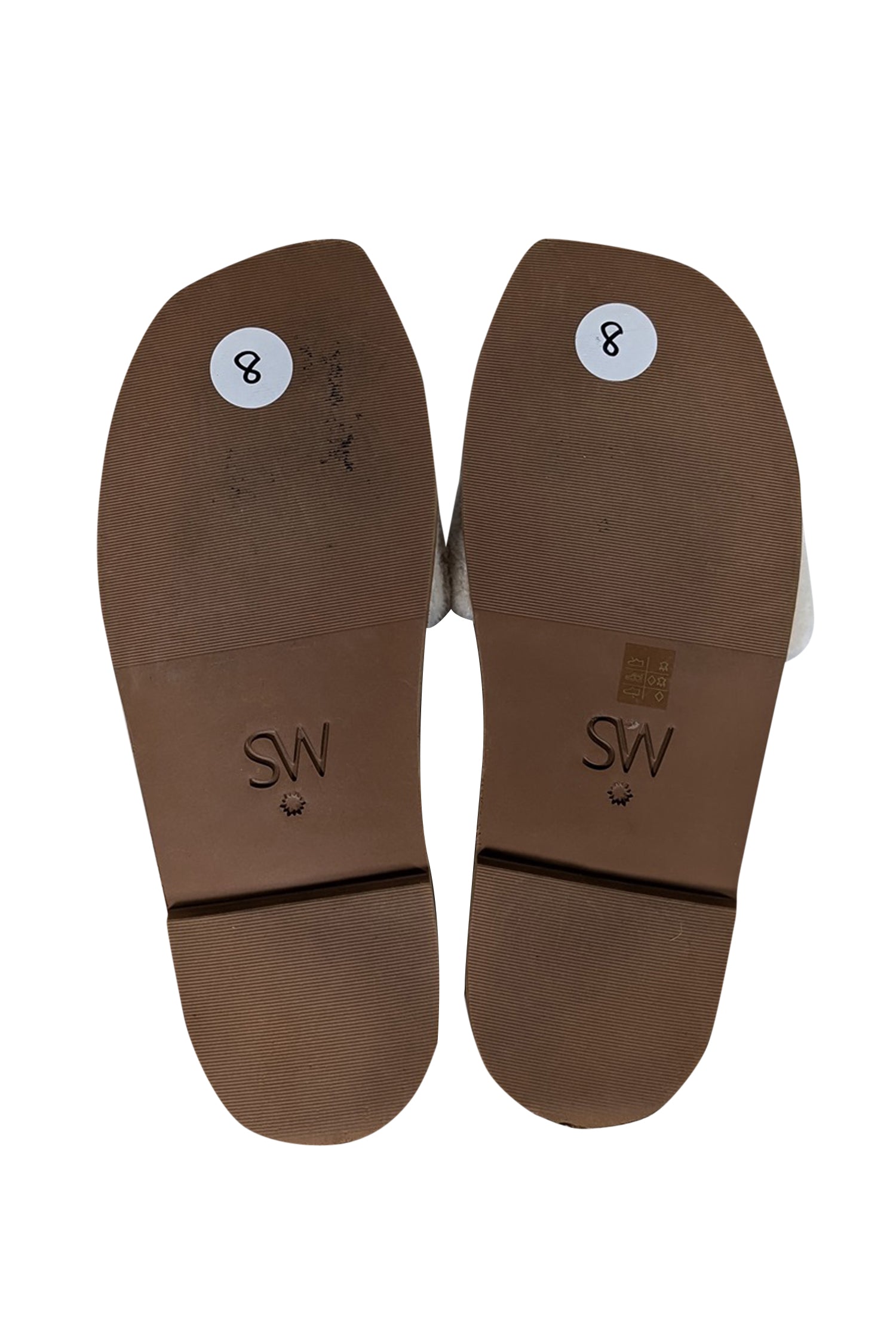 Stuart Weitzman's Cozy Brown Leather & White Shearling Slide Sandals - Size 8
