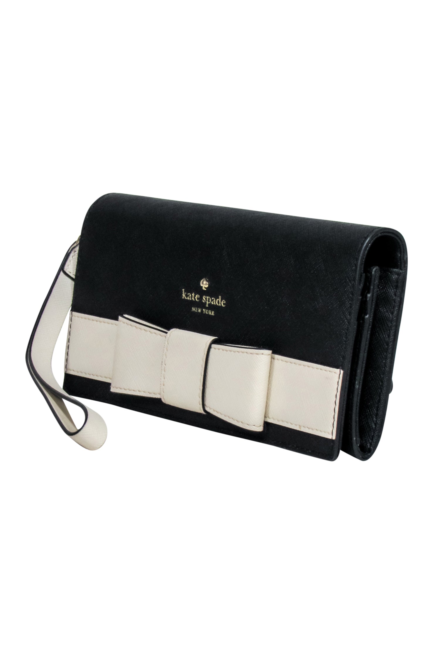 Kate Spade Black Wristlet with Elegant Cream Bow