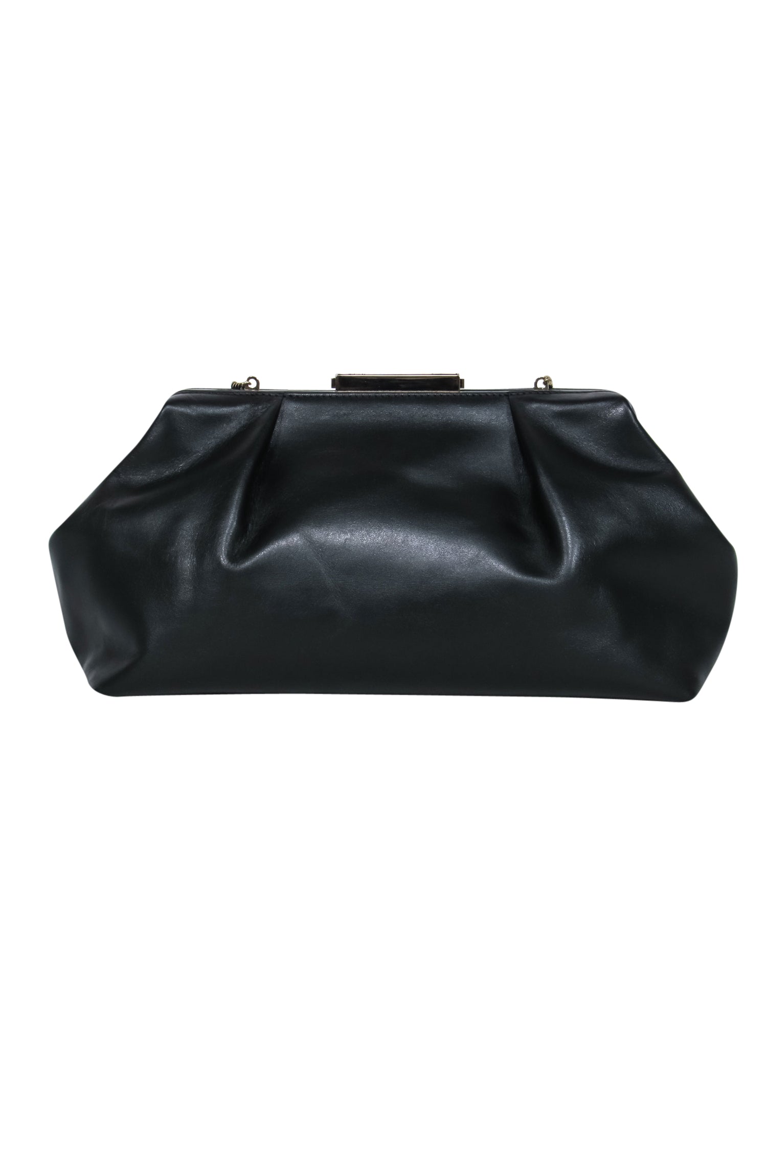 DeMellier Black Smooth Leather Pouch Bag with Chain Strap - Party Essential