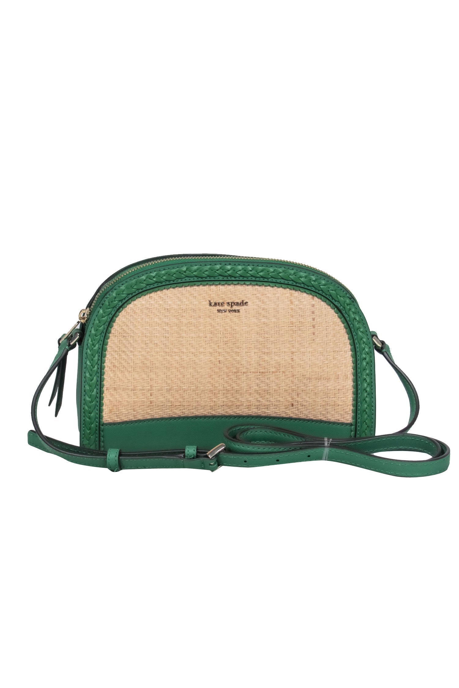 Kate Spade's Stunning Raffia Crossbody Bag with Kelly Green Leather Trim