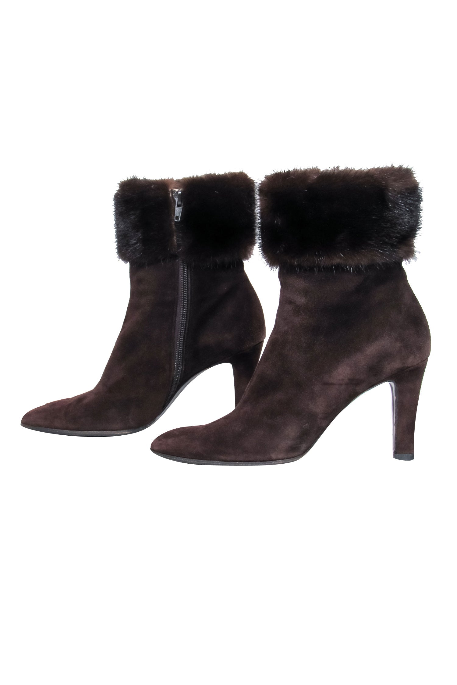 Yves Saint Laurent's Stunning Brown Suede Booties with Fur Ankle Trim - Size 7.5