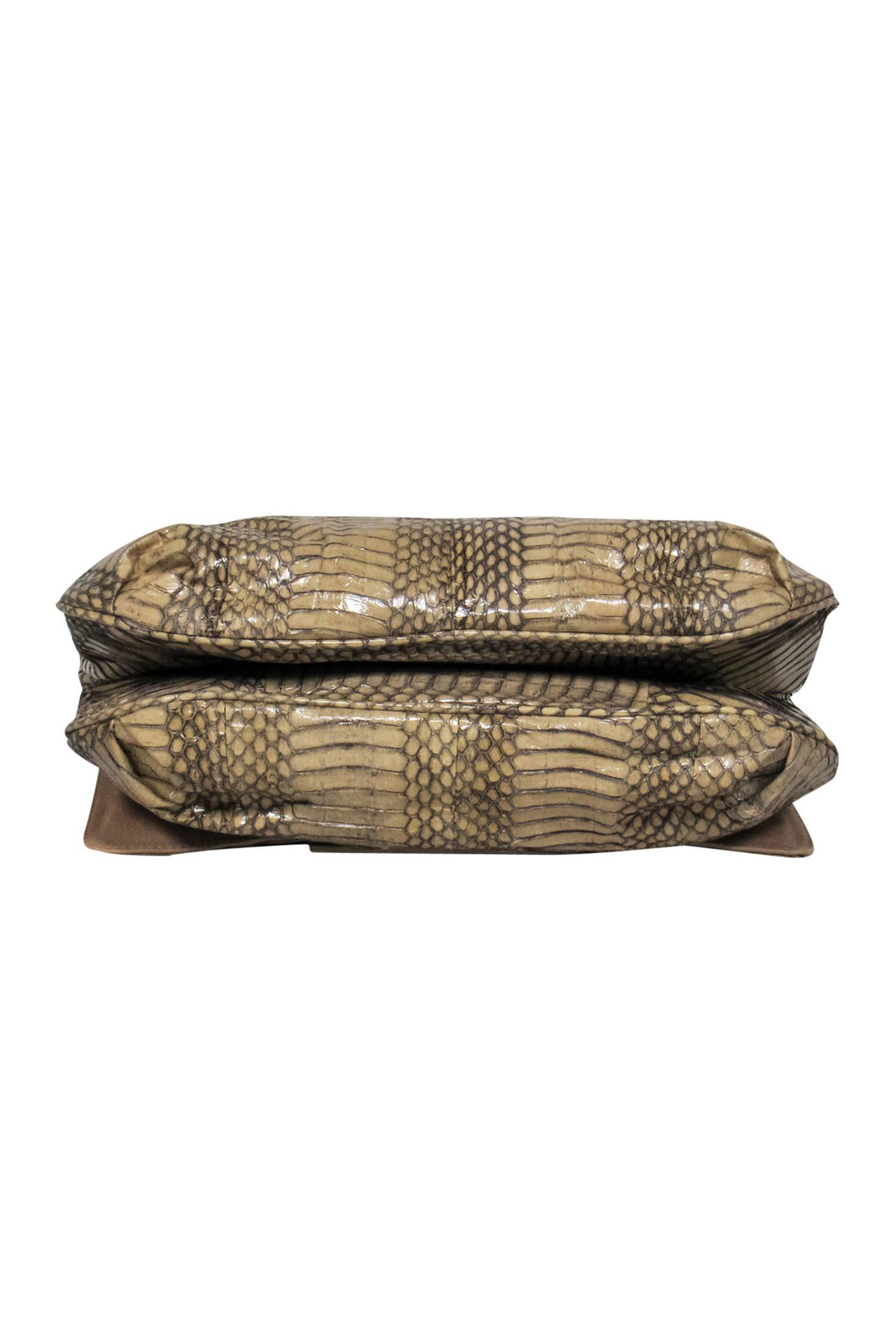 R&Y Augousti - Stunning Beige Snakeskin Shoulder Bag with Wooden Chain Handle