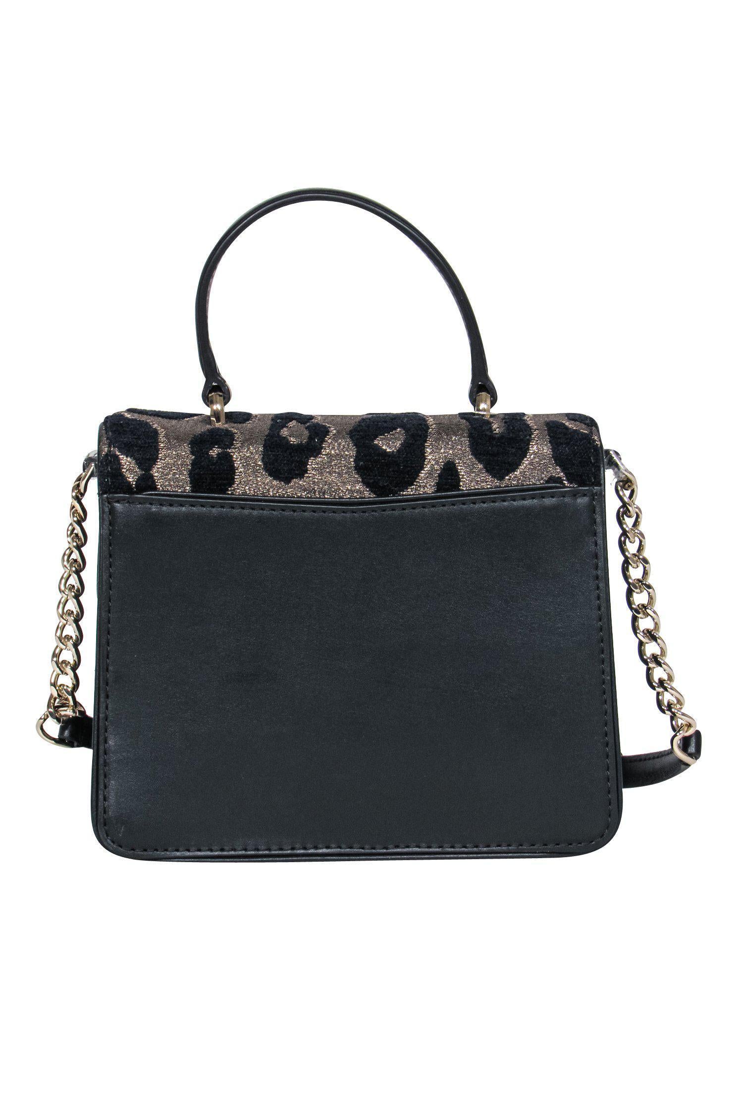 Kate Spade Black Leather Fold-Over Crossbody with Stunning Metallic Leopard Print