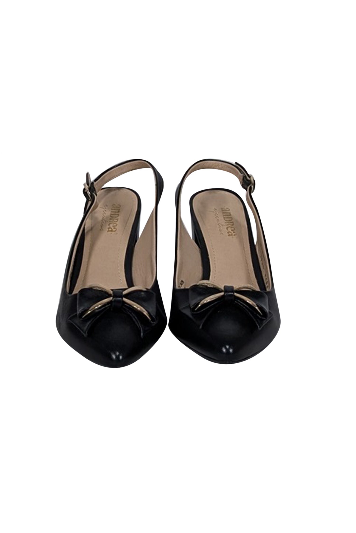 Andrea Black Leather Bow Toe Slingback Heels - Size 7.5 - Office Chic!