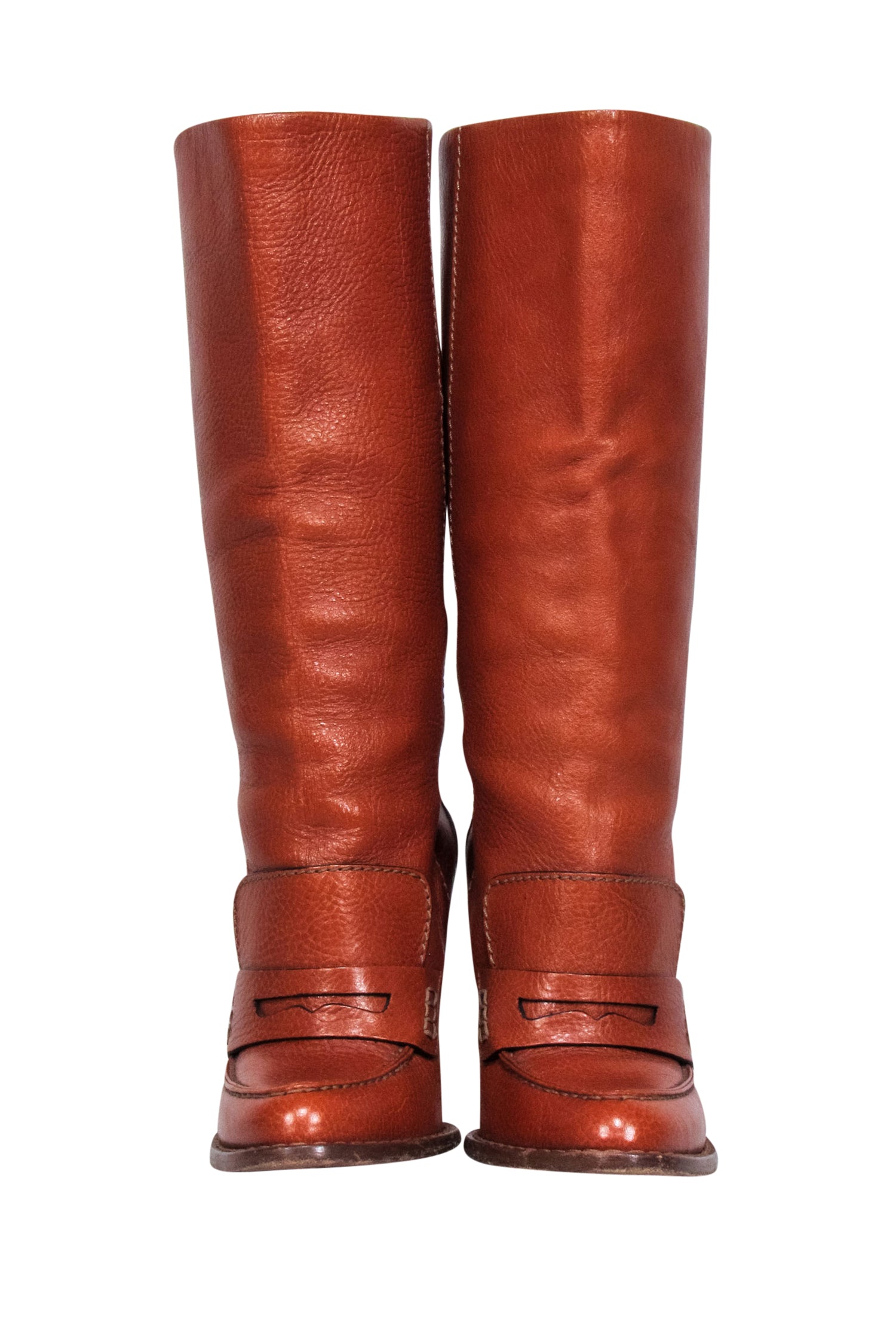 Dolce & Gabbana Tan Leather Tall Boots with Gold Heel - Size 7.5 - Festival Fashion Must-Have