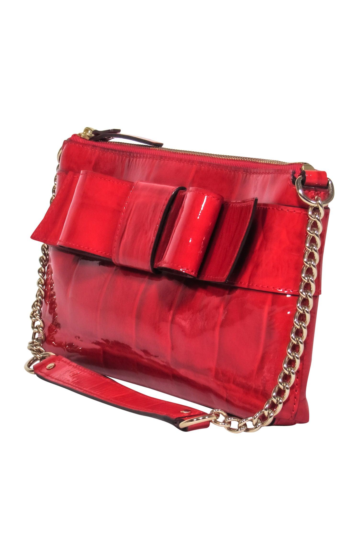 Kate Spade Red Patent Leather Reptile - Inspired Shining Shoulder Bag