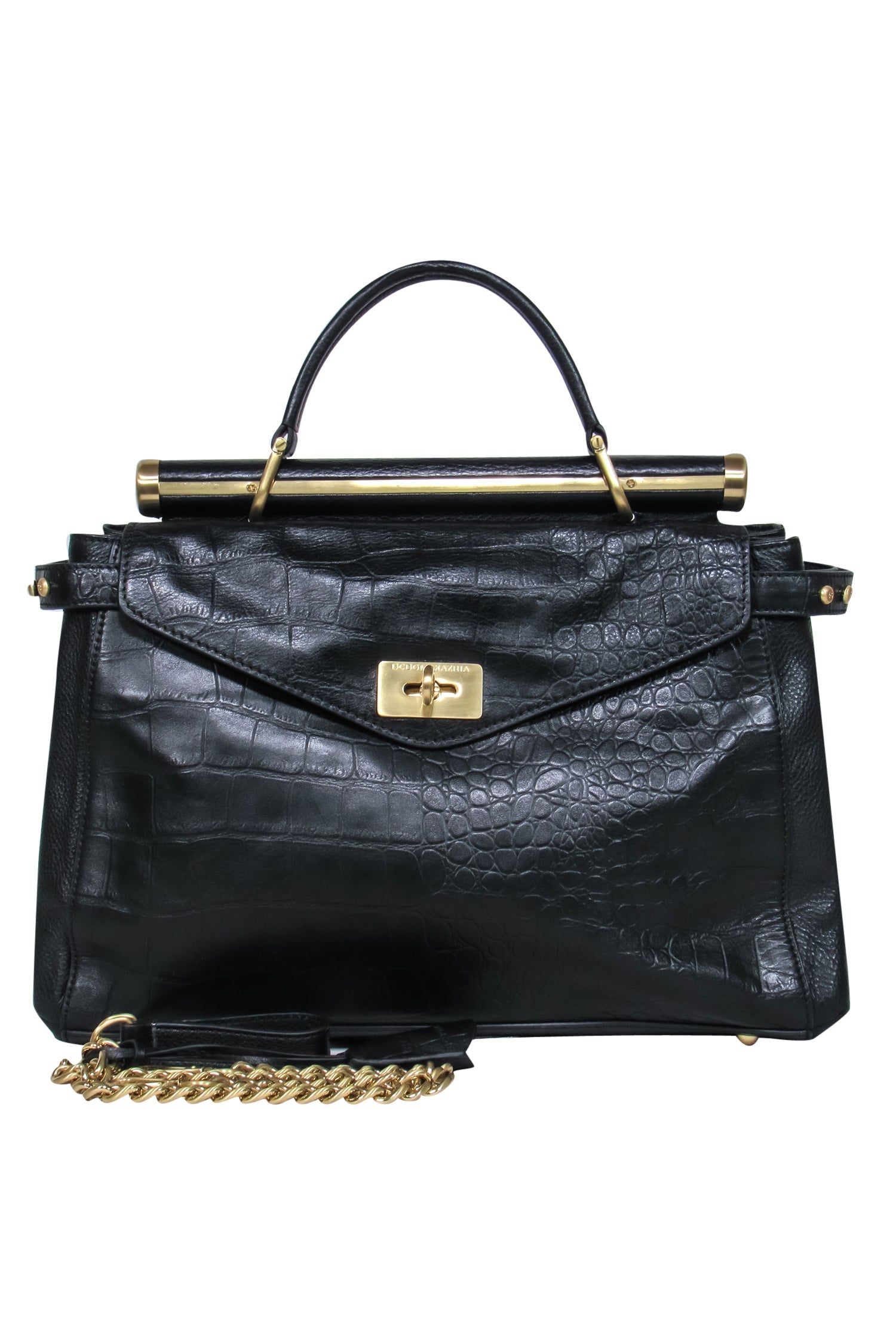 BCBG Max Azria - Stunning Black Crocodile Embossed Convertible Satchel