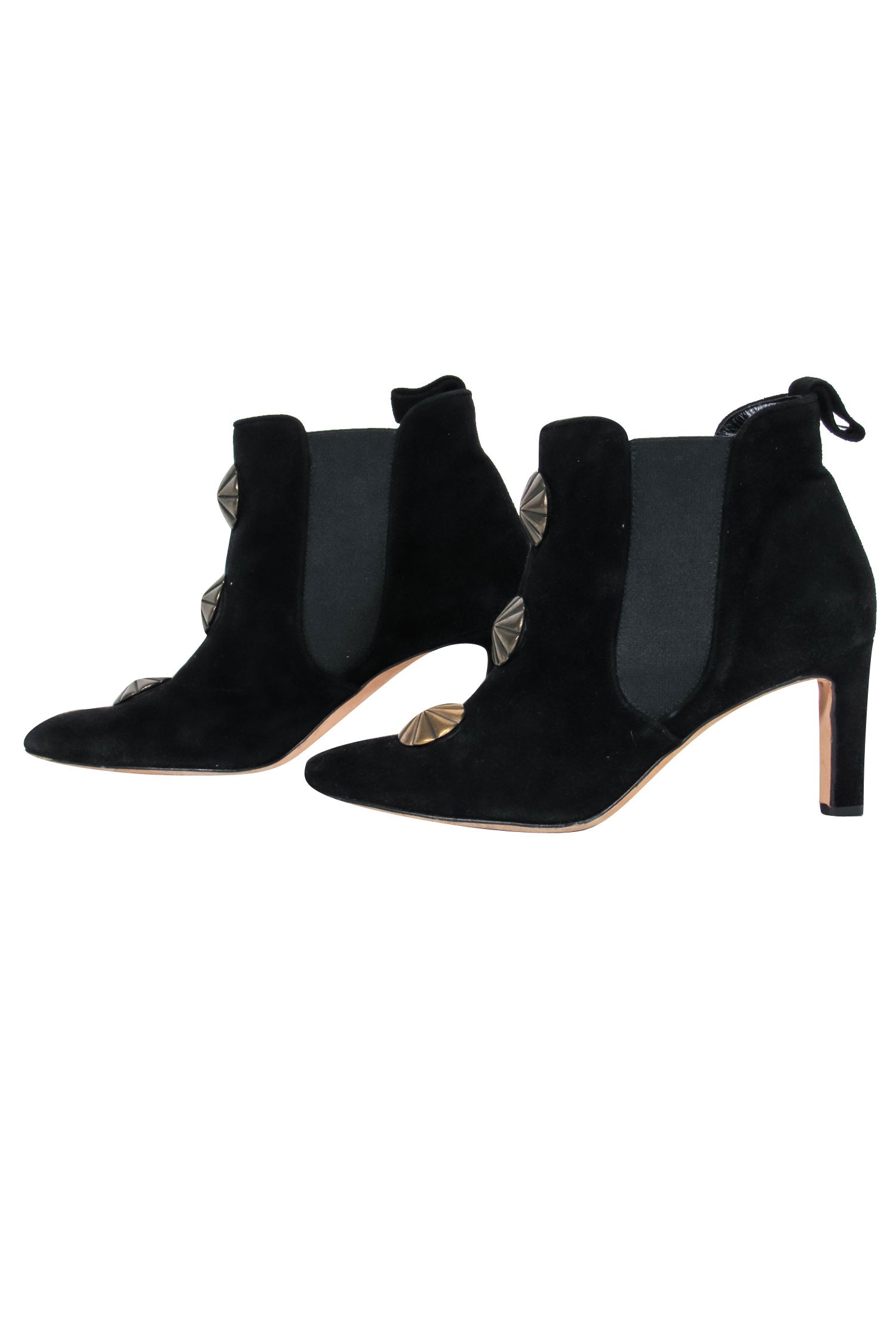 Manolo Blahnik Black Suede Ankle Boots with Gold Scalloped Motif - Size 7