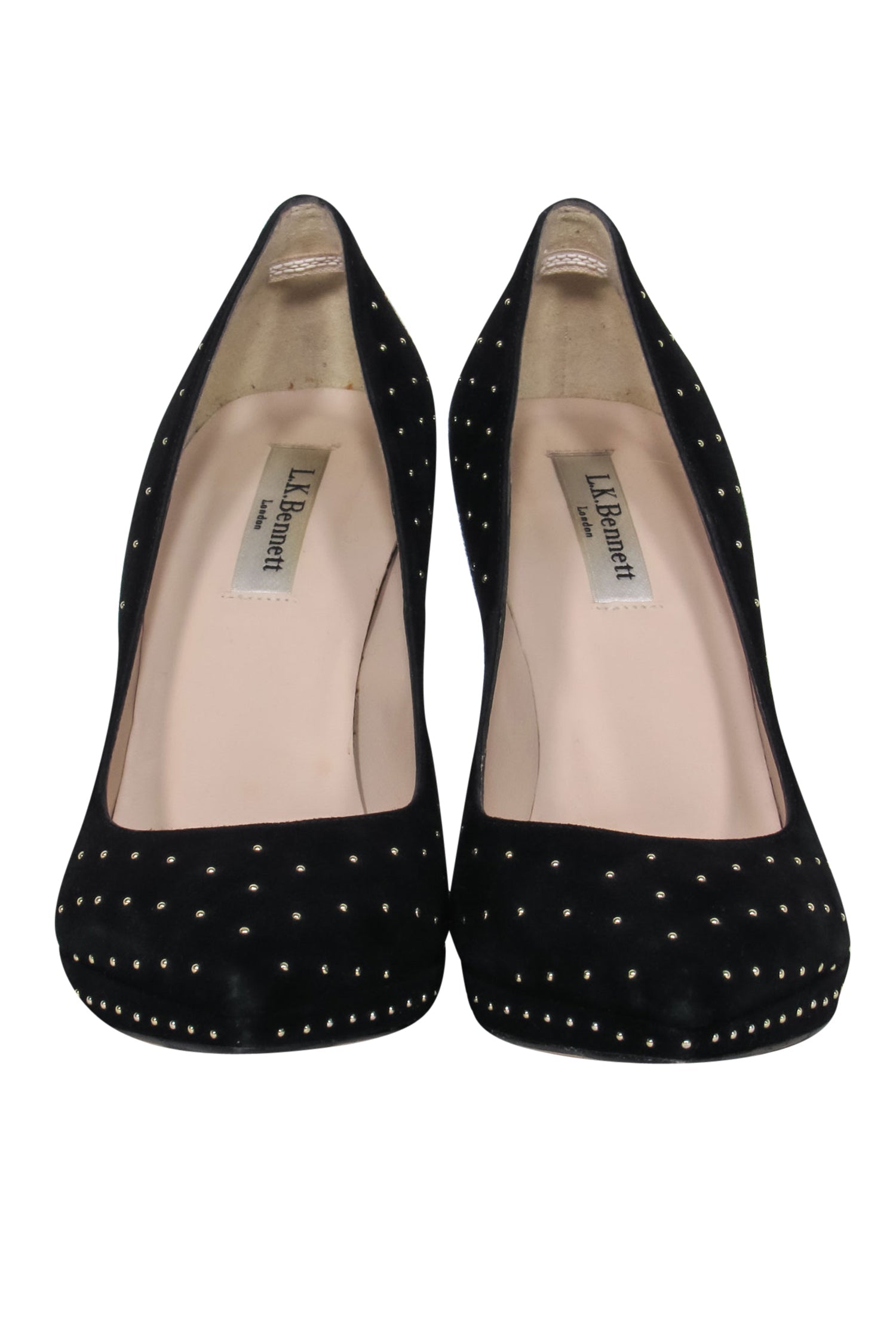 L.K. Bennett Black Suede Gold Studded Pointed-Toe Pumps - Size 8