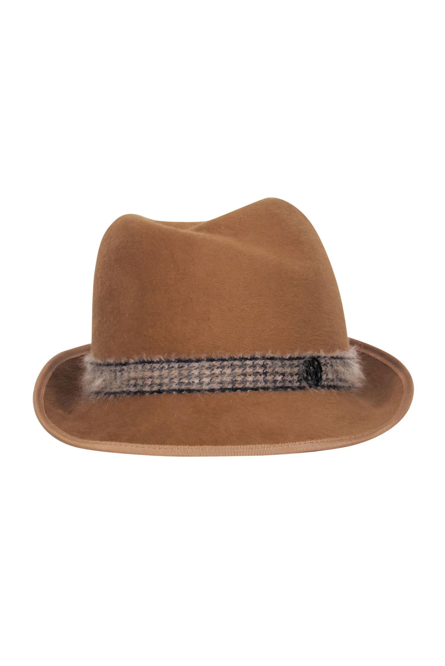 Maison Michel Paris - Tan Soft Felt Fedora Hat in Size S: A Classic Fashion Statement