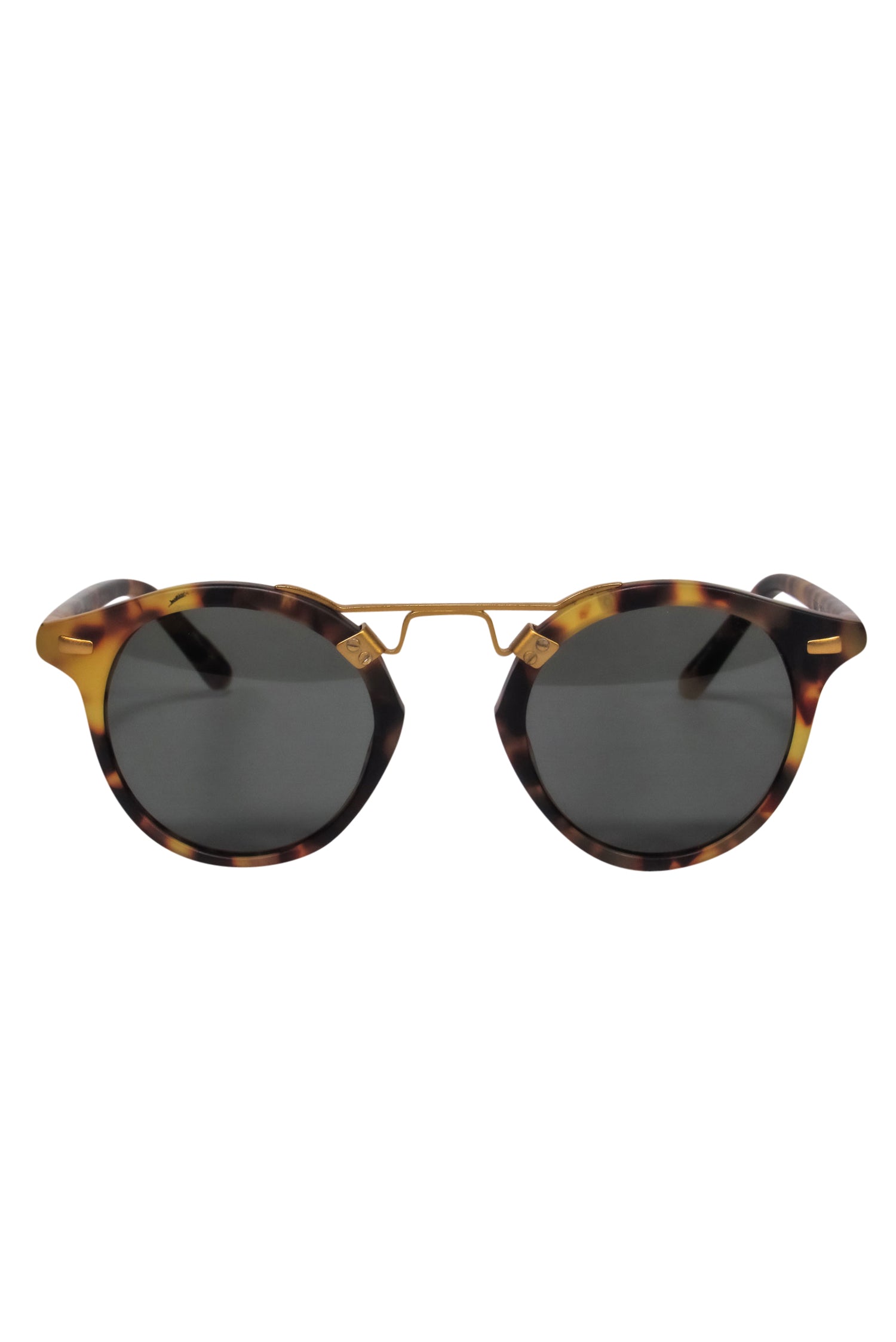 Krewe's Stunning Brown Tortoise Shell Round Sunglasses with Gold Brow Bar