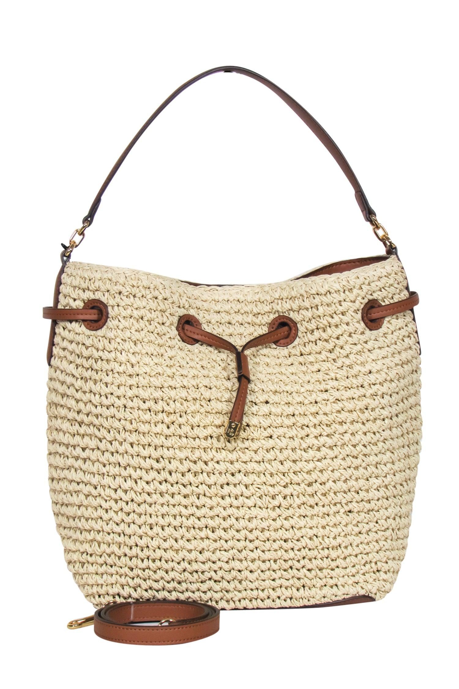 Lauren Ralph Lauren - Chic Beige Woven Convertible Shoulder Bag with Leather Trim