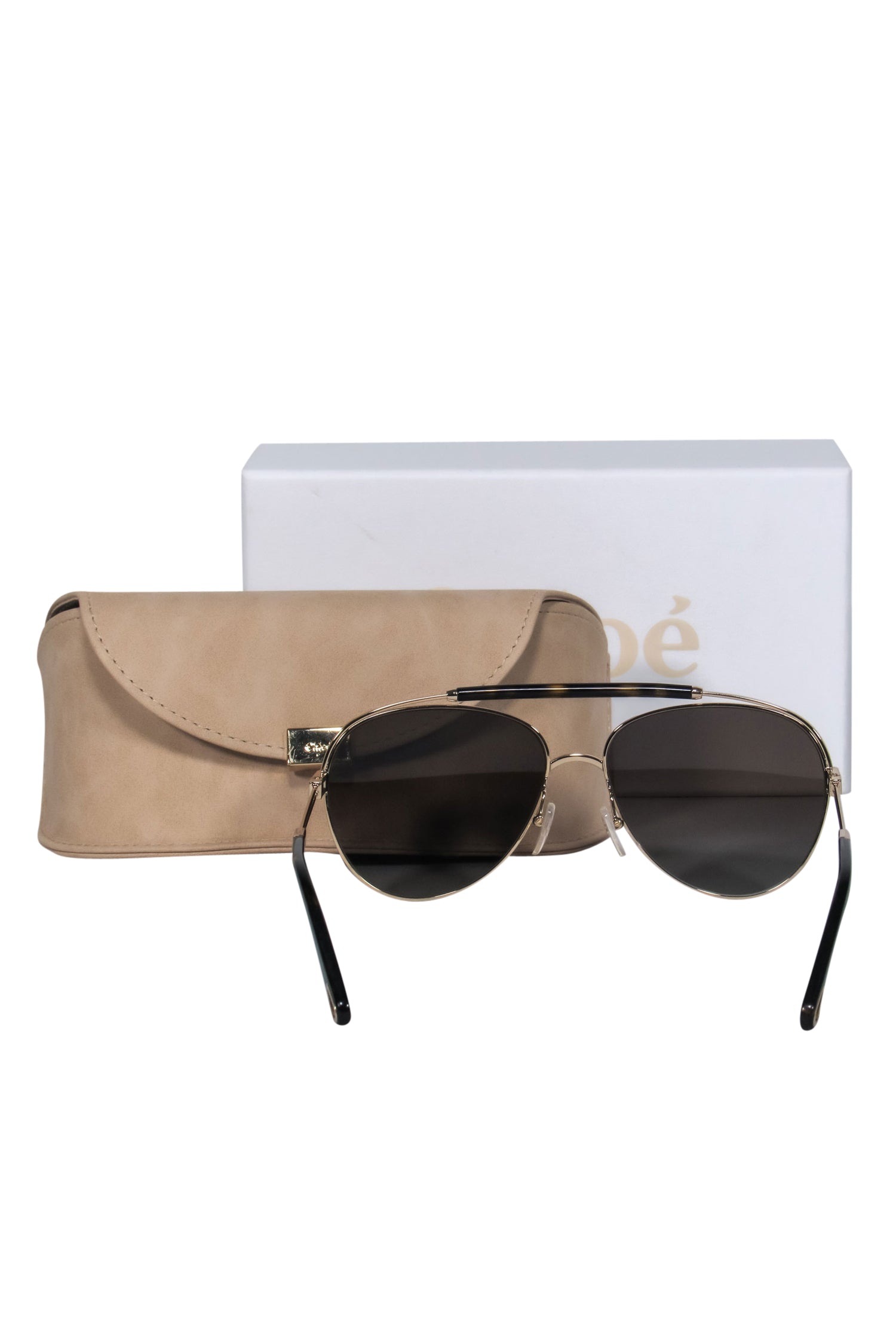Chloe's Luxurious Gold & Tortoise Shell Polarized Aviator Sunglasses with Brow Bar