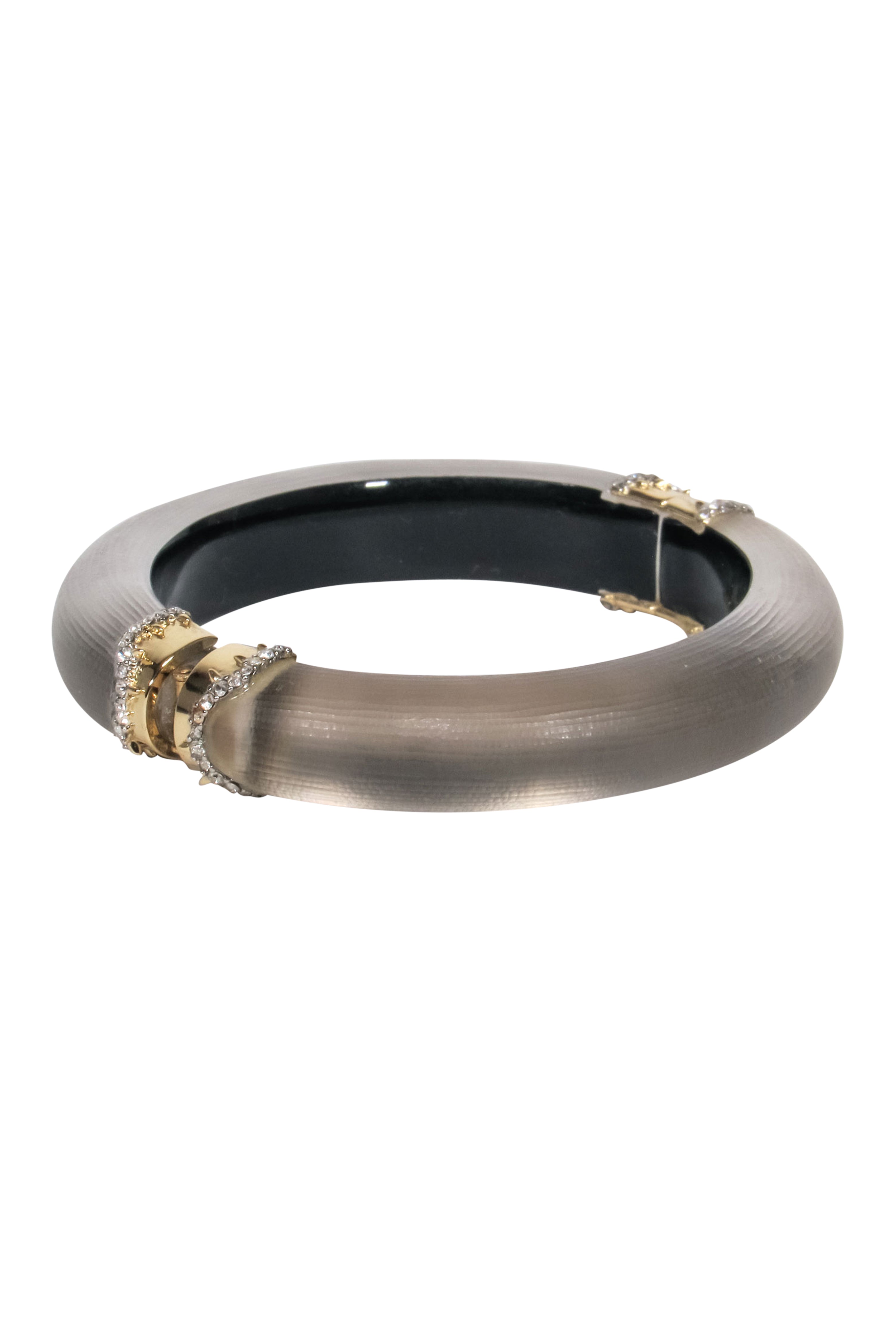 Alexis Bittar - Stunning Lucite Bangle with Gold Clasps and Diamond Adornment