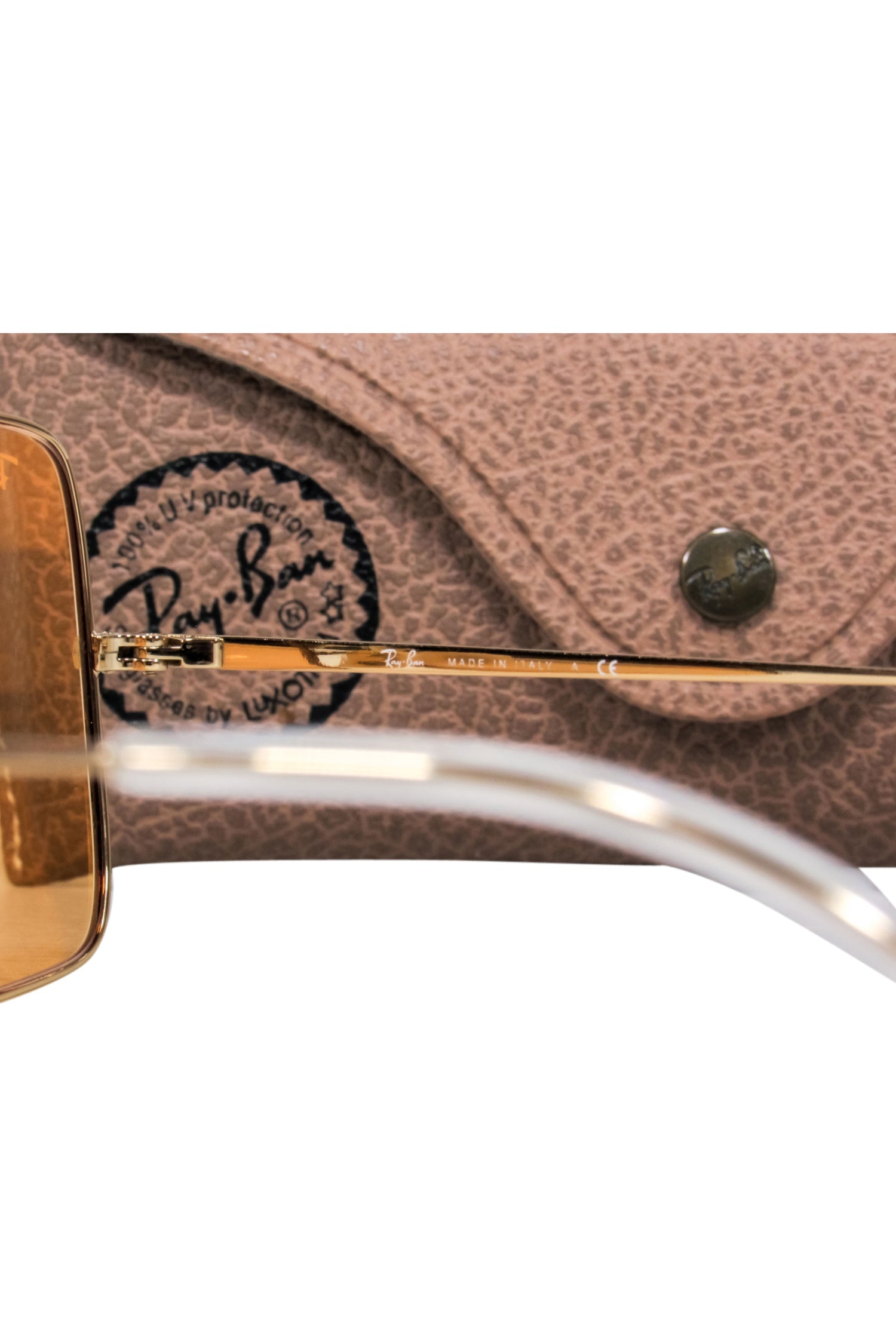 Ray-Ban Gold Square Sunglasses with Stunning Orange Tinted Lenses