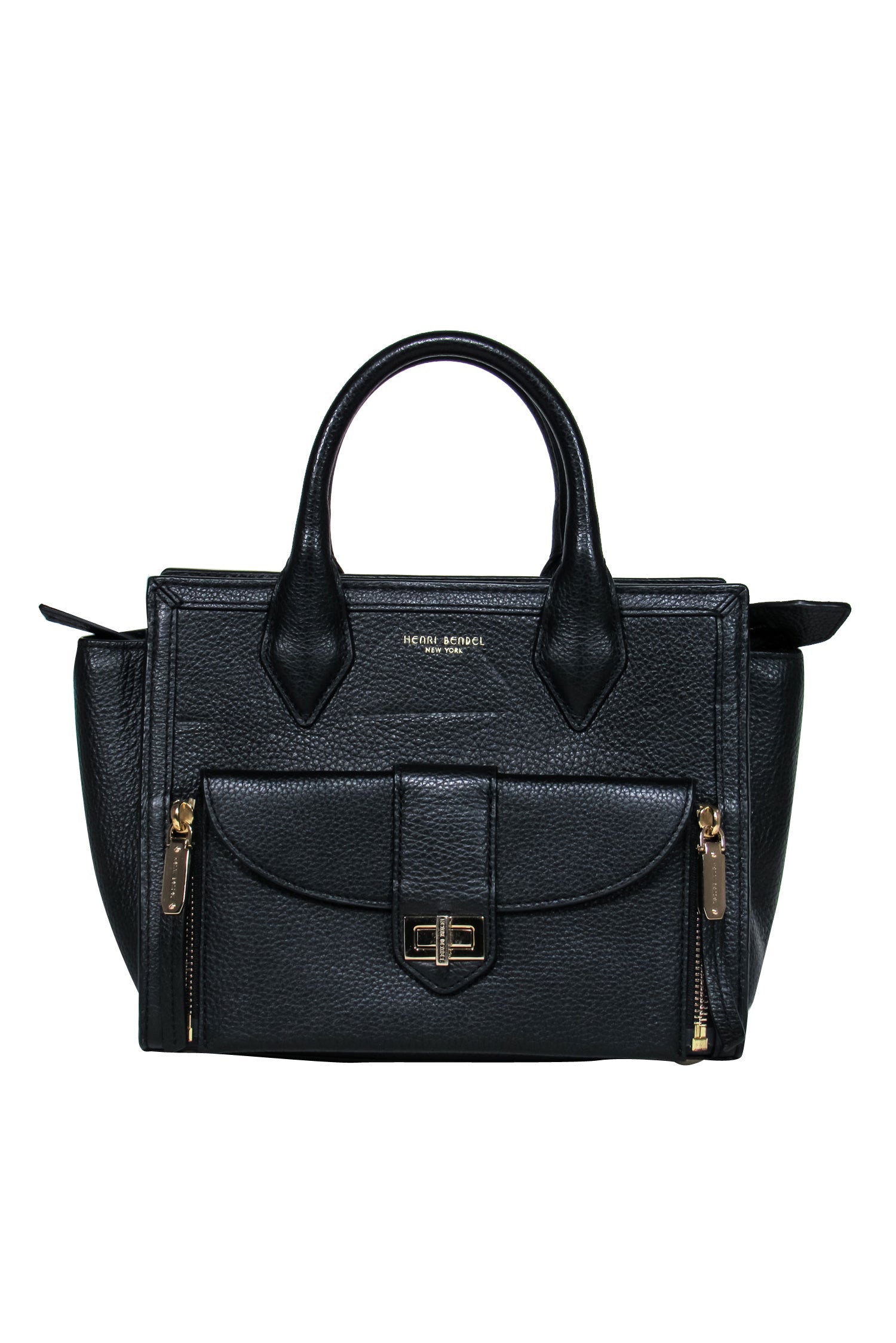 Henri Bendel - Stunning Black Square Pebbled Leather Satchel Handbag