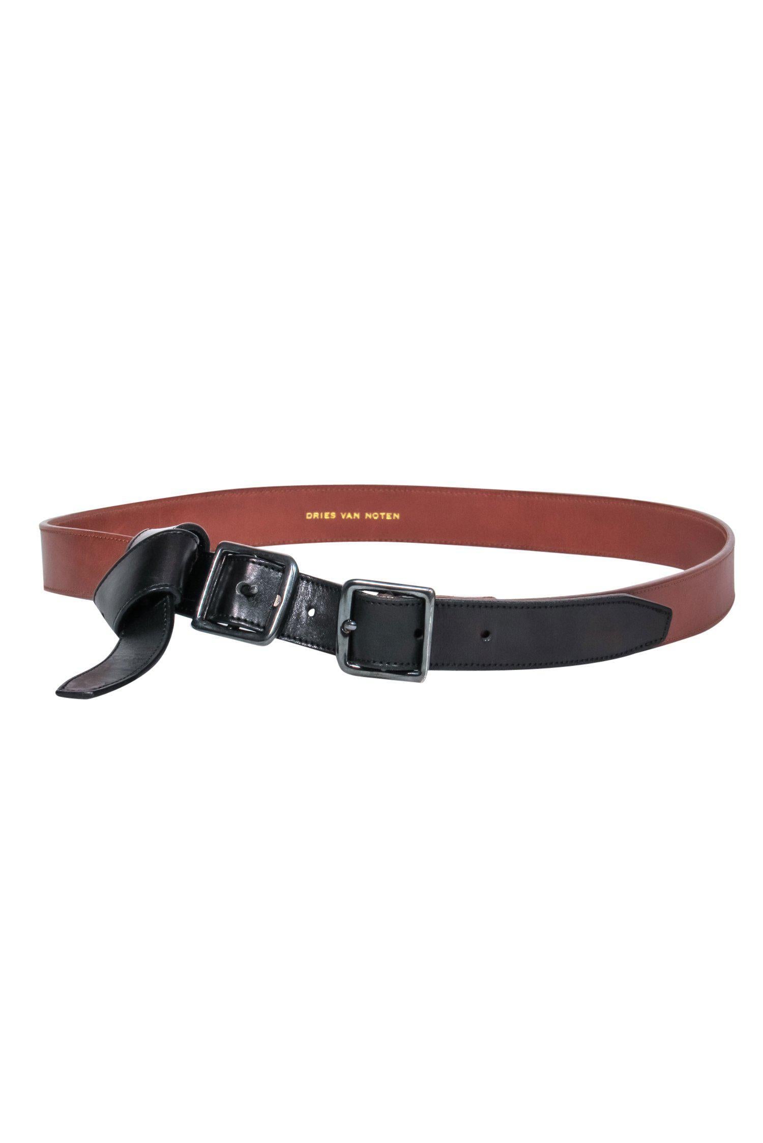 Dries Van Noten's Luxurious Brown & Black Leather Knotted Buckle Belt