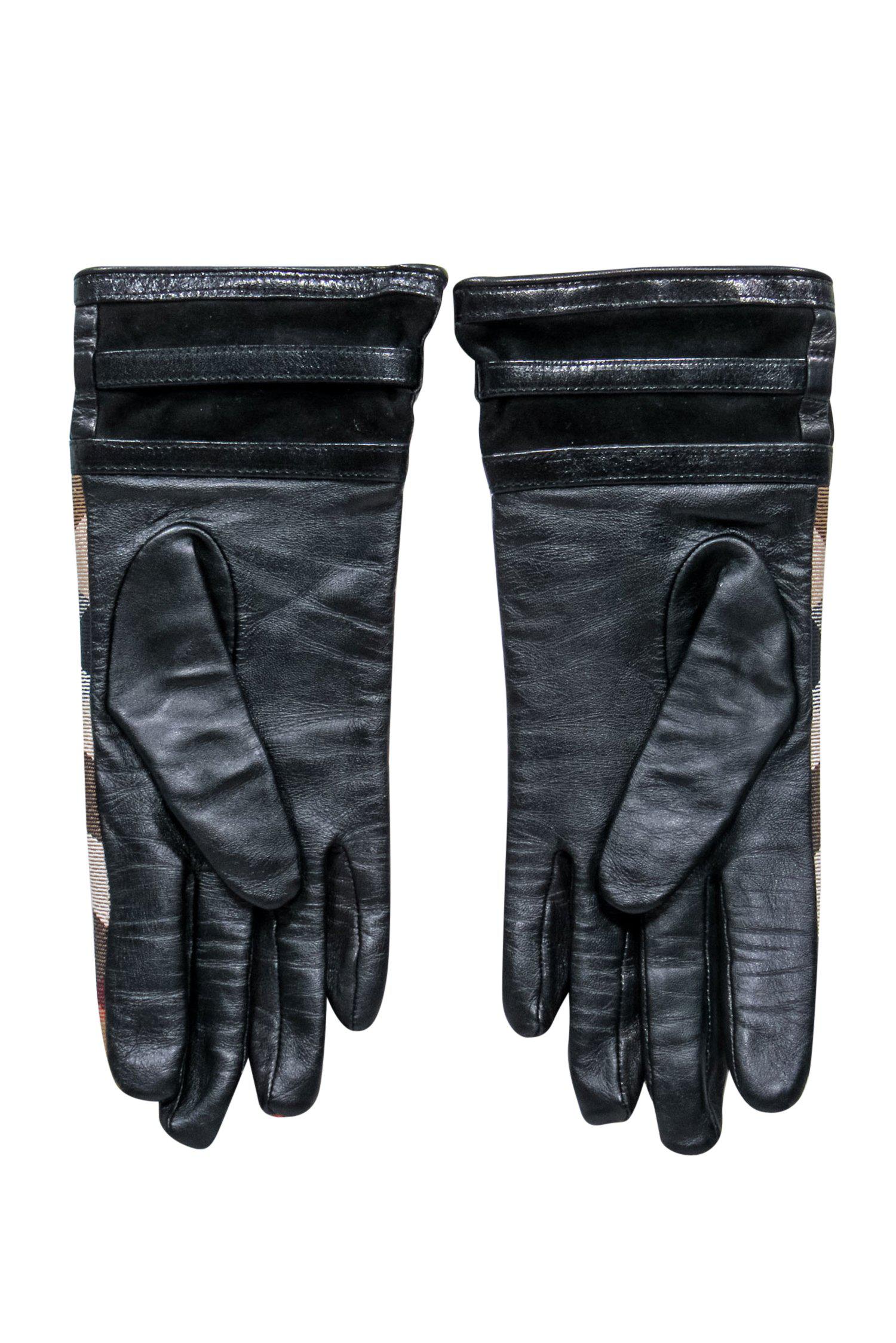 Burberry Tan Tartan Plaid Leather Gloves - Size 7: A Winter Essential!