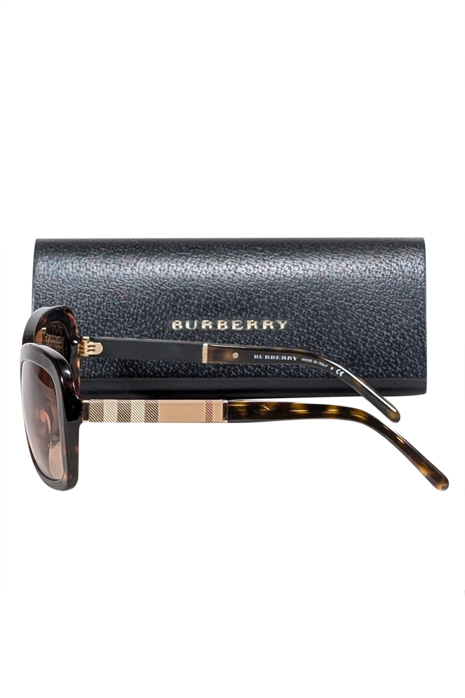 Burberry's Stylish Brown Rounded Square Sunglasses with Signature Plaid Sides