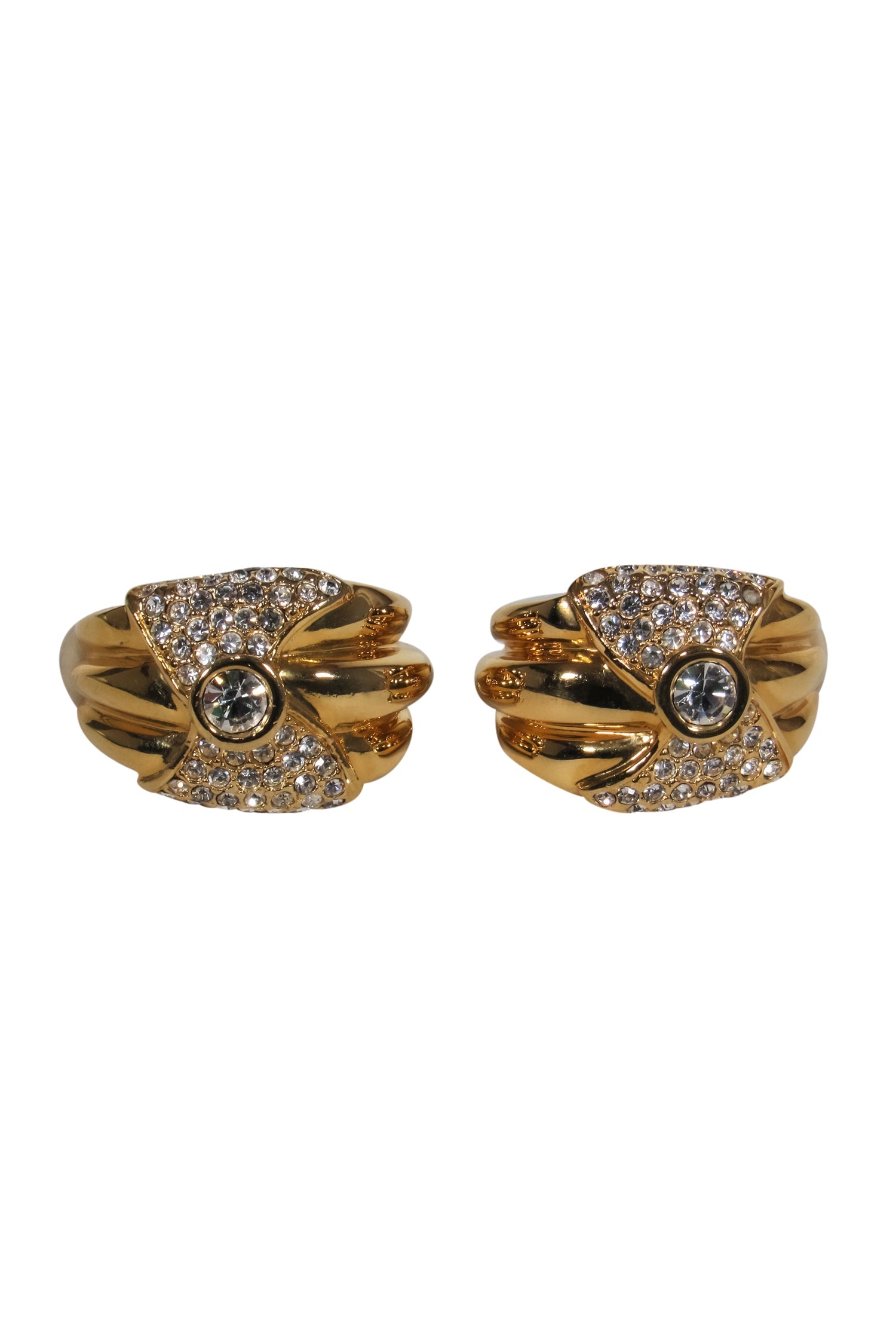 St. John Gold Clip-On Earrings with Crystal Embellished Bow: A Timeless Elegance