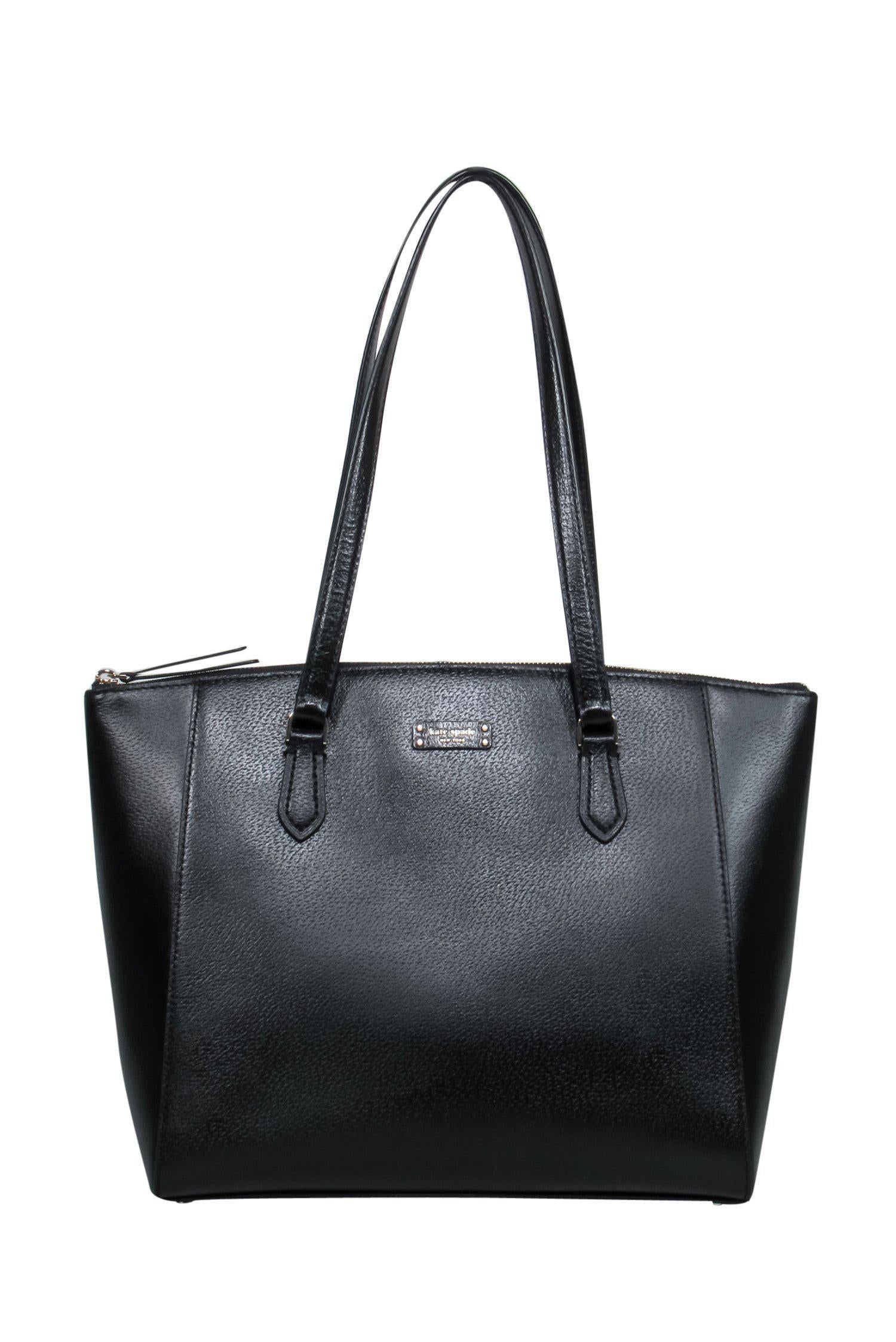 Kate Spade's Stylish Black Leather Zipper Tote with Laptop Sleeve