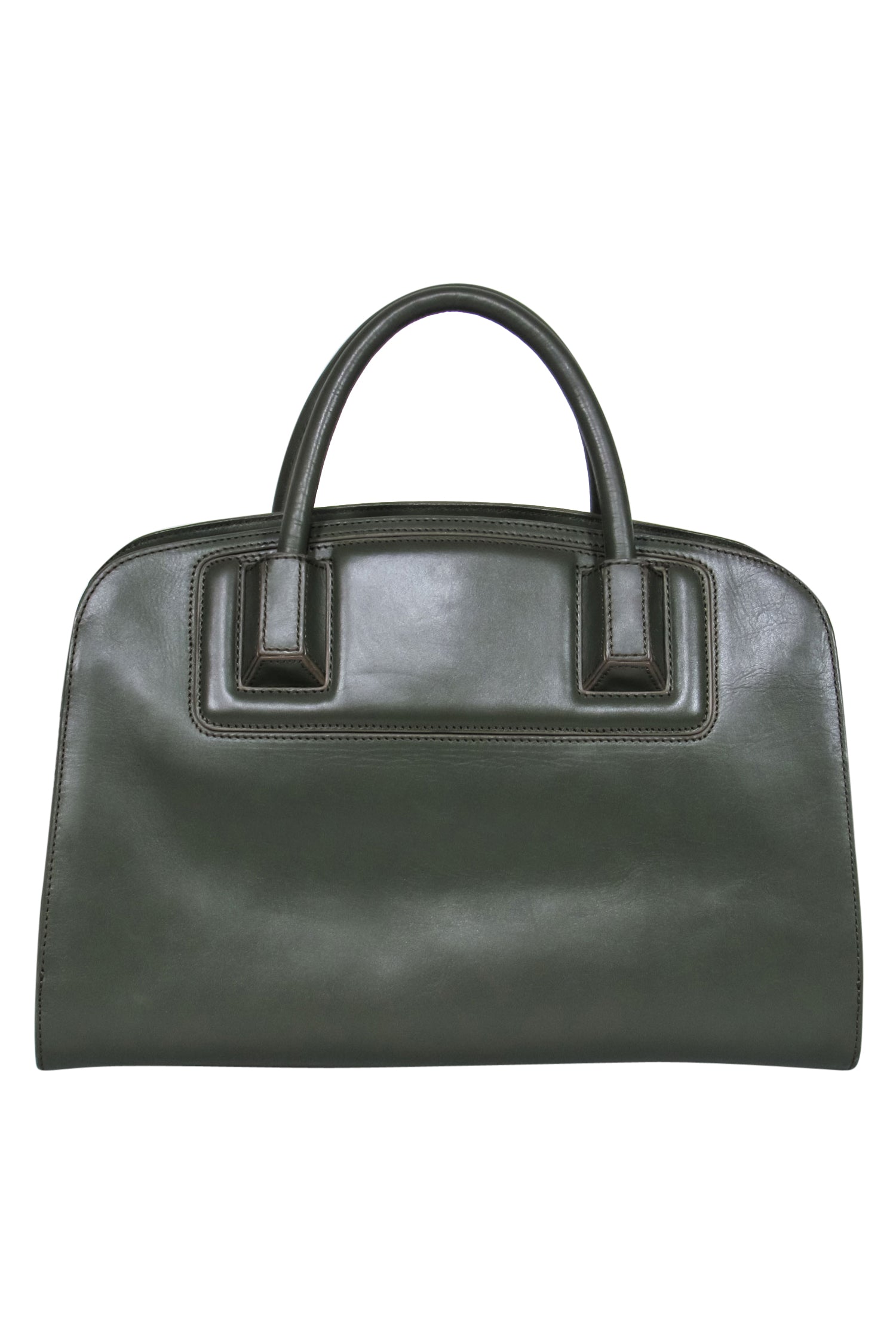 Zac Posen Olive Green Luxury Smooth Leather Multi-Compartment Satchel