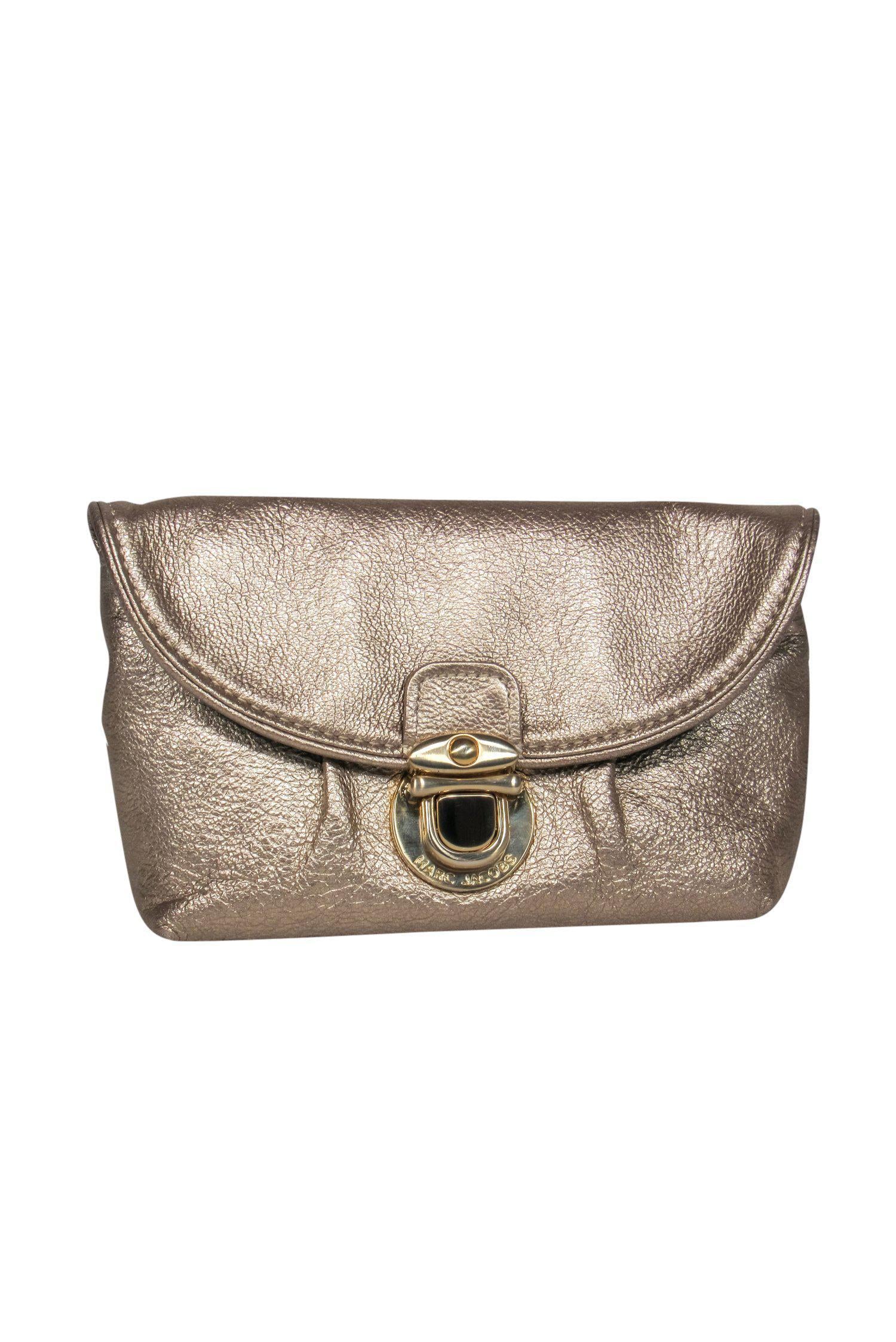 Marc Jacobs Glam Gold Metallic Textured Leather Clasp Pouch - A Must-Have Fashion Accessory