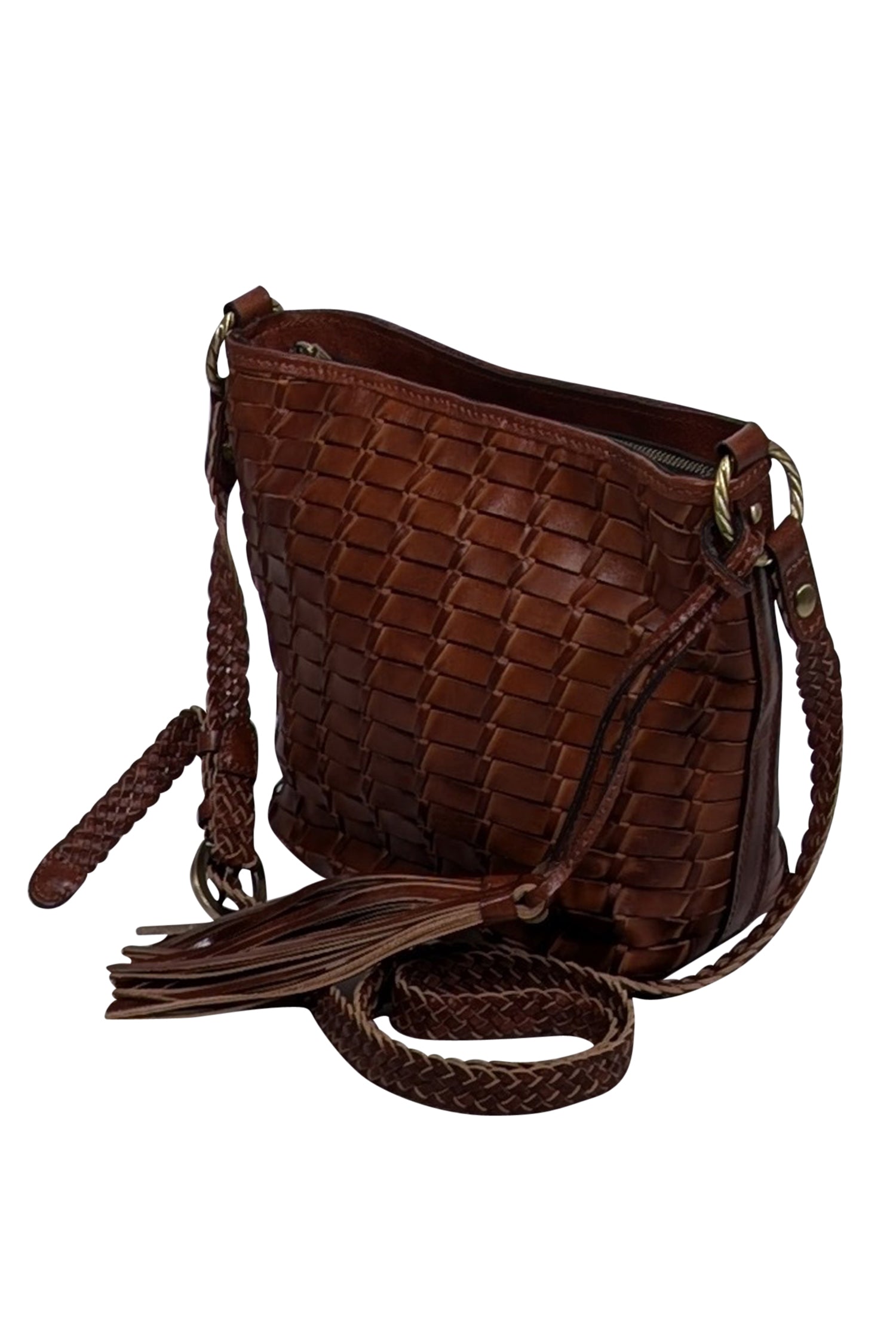 Patricia Nash - Stunning Cognac Leather Woven Crossbody Bag