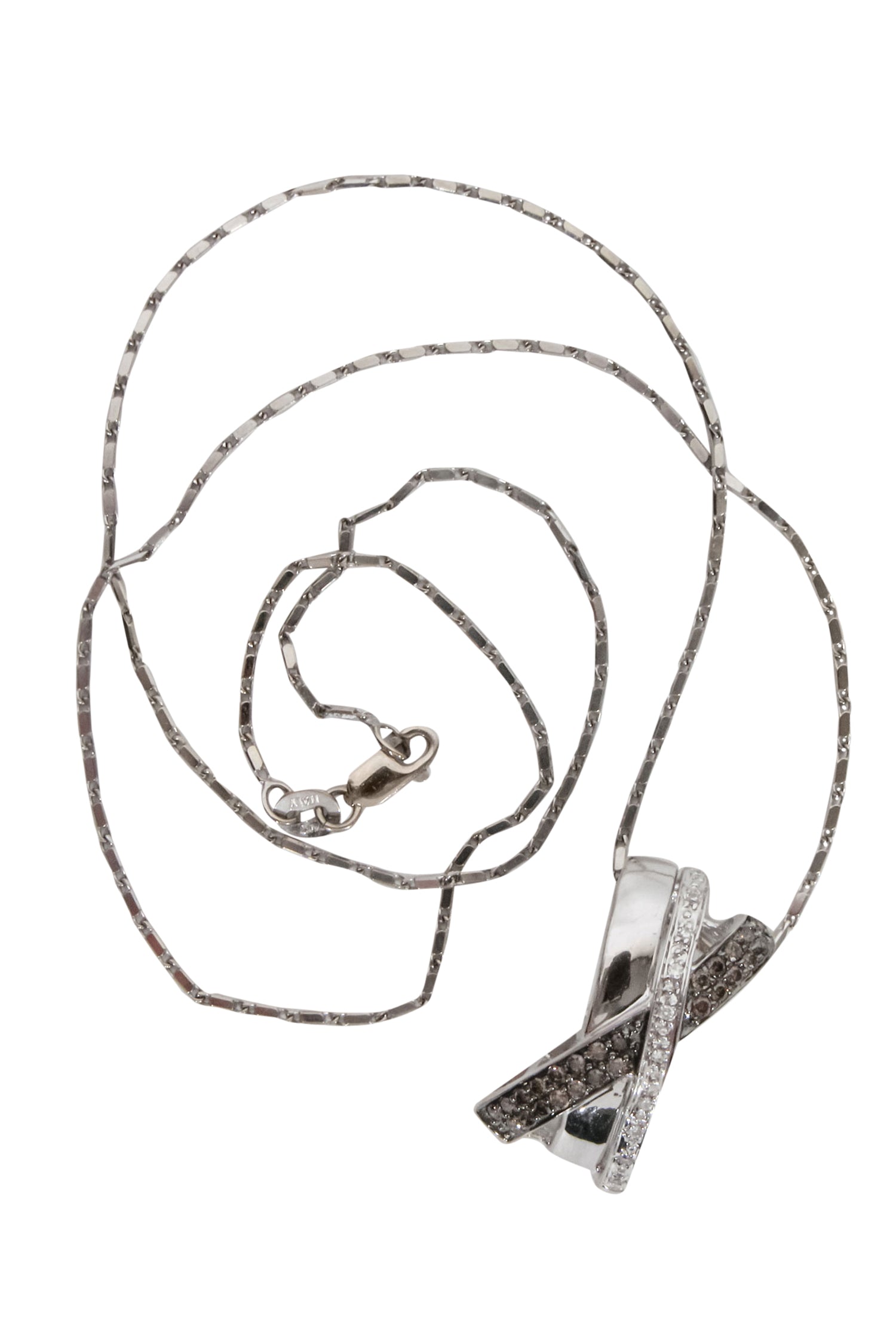Exquisite 14K White Gold Pendant Necklace with White & Brown Diamonds