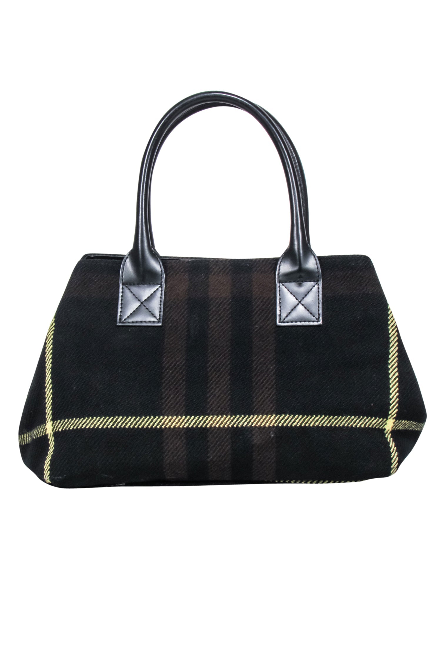 Burberry Stylish Black, Brown & Yellow Plaid Handbag