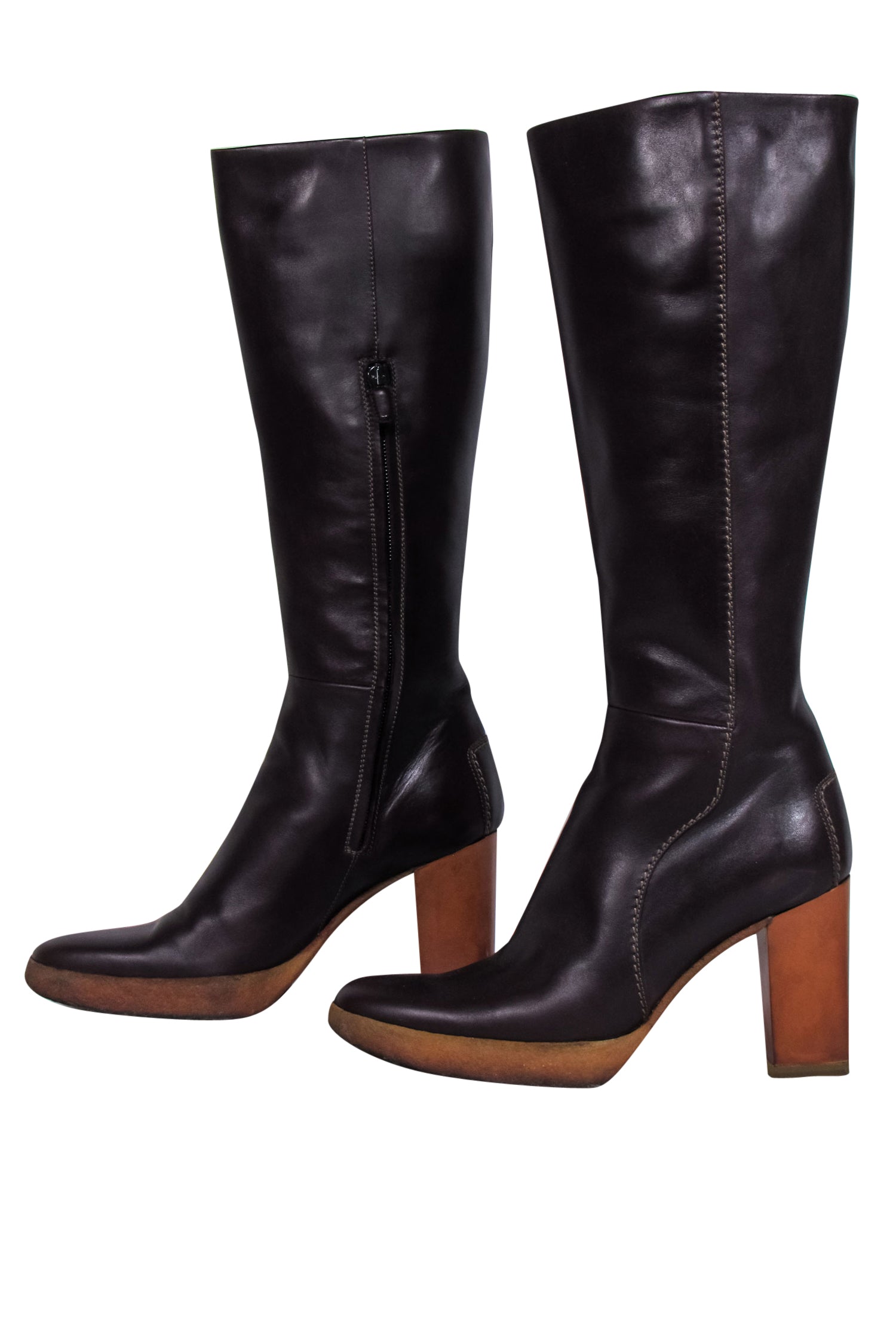 Tod's Deep Plum Smooth Leather Block Heel Boots - Size 7