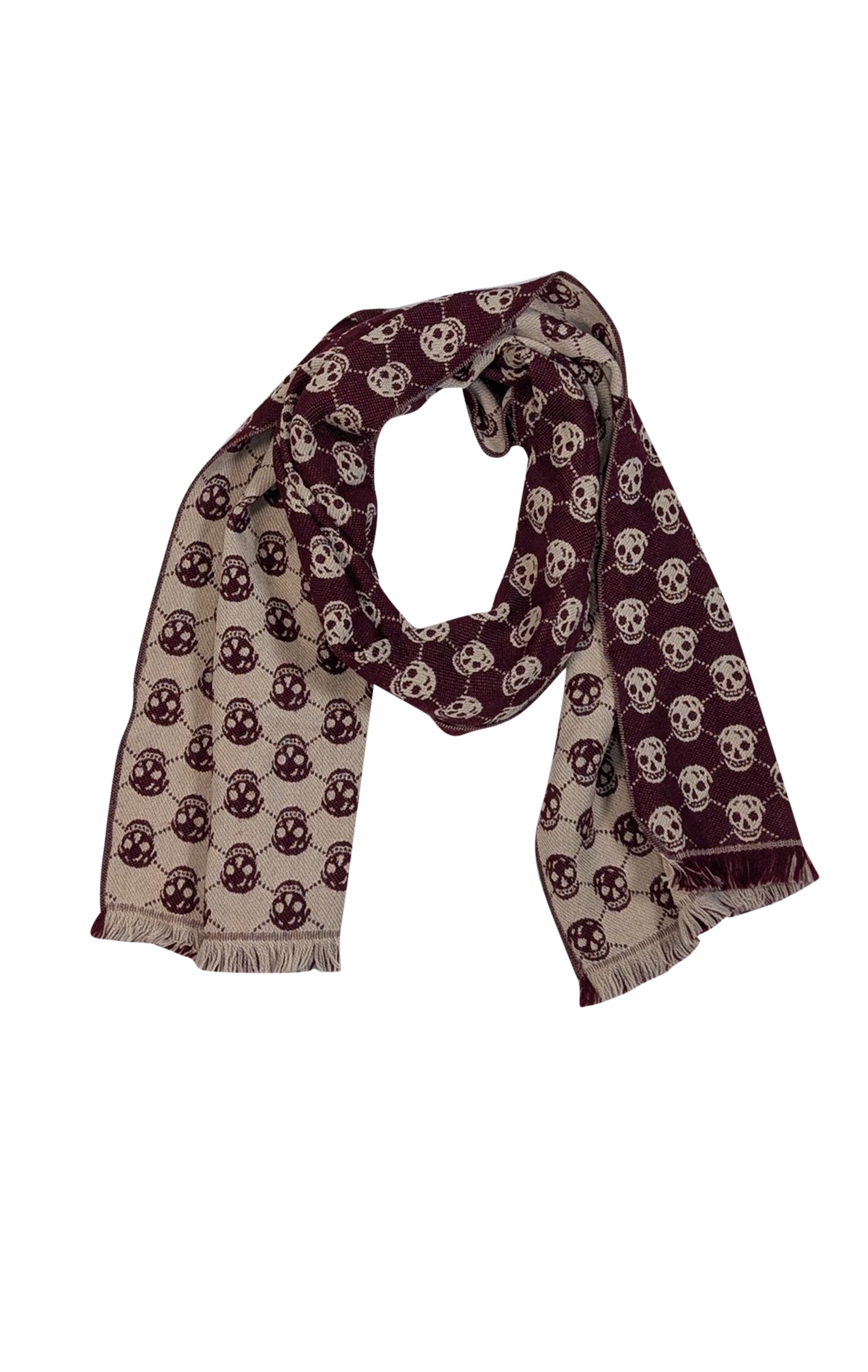 Alexander McQueen - Stunning Maroon & Beige Skull Print Scarf