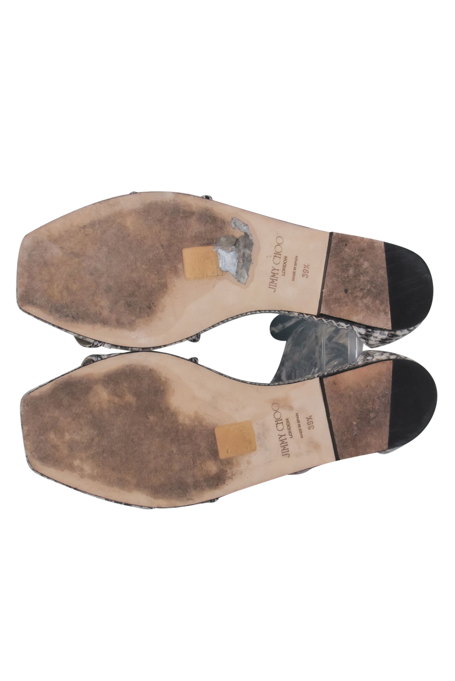 Jimmy Choo's Stunning Light & Dark Grey Snake Print Leather Sandals - Size 9.5
