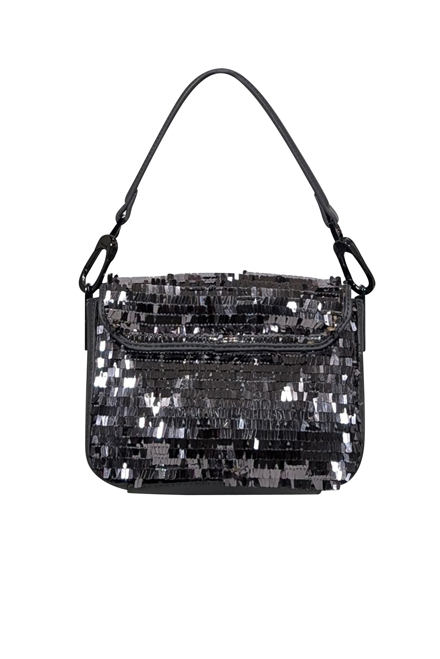 Bibi Lou - Sparkling Grey Faux Leather & Pewter Sequin Mini Top-Handle Bag